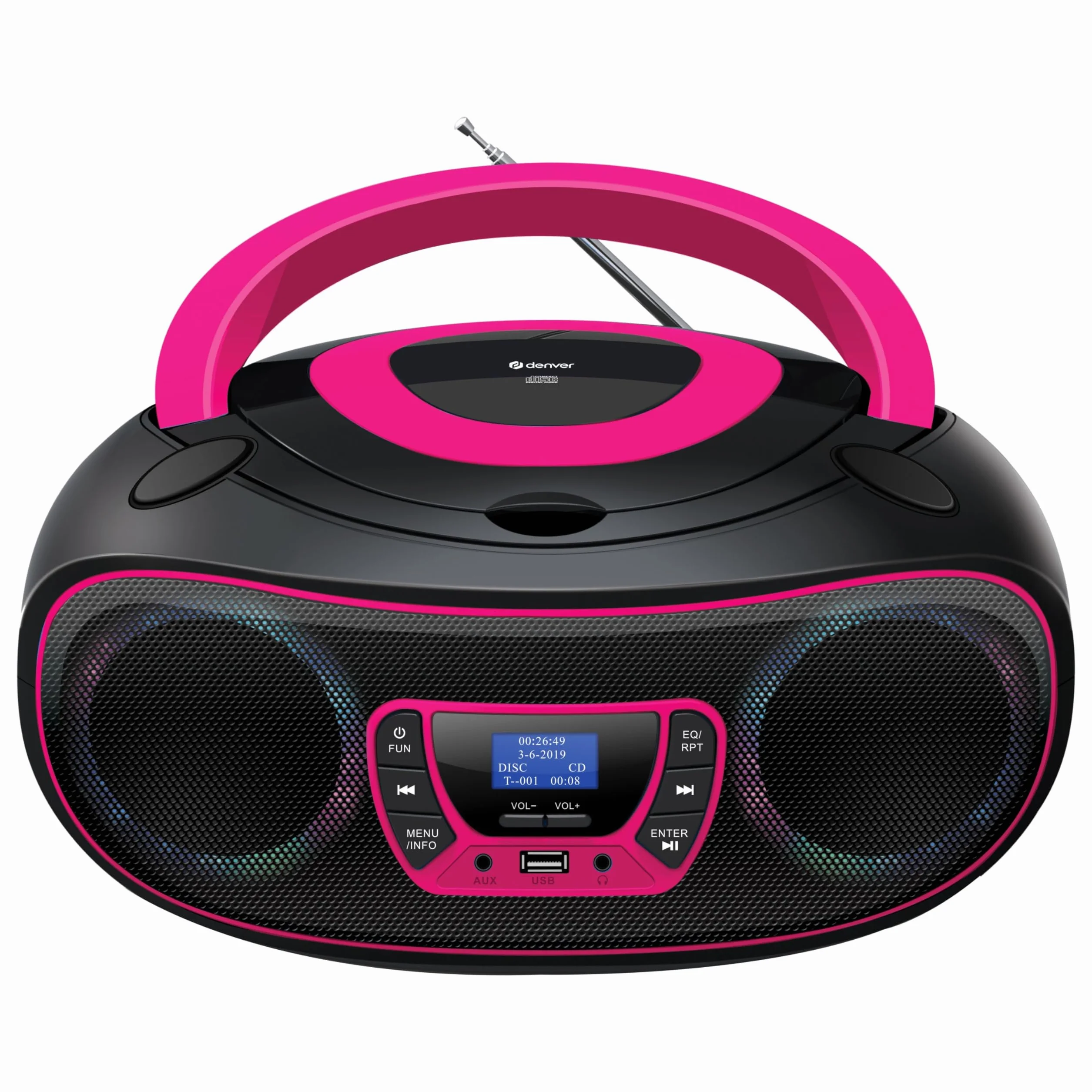 Denver DAB+ Boombox z radiem DAB+/FM, Bluetooth, różowy
