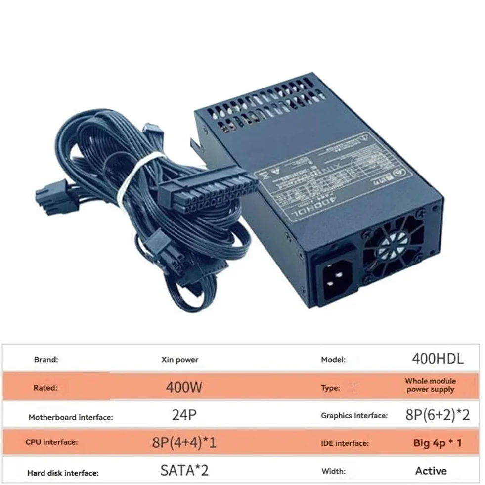 Zasilacz 400 W ATX Modułowy Zasilacz Moduł FLEX Niski poziom hałasu dla małej obudowy komputera 1U (Flex ITX)