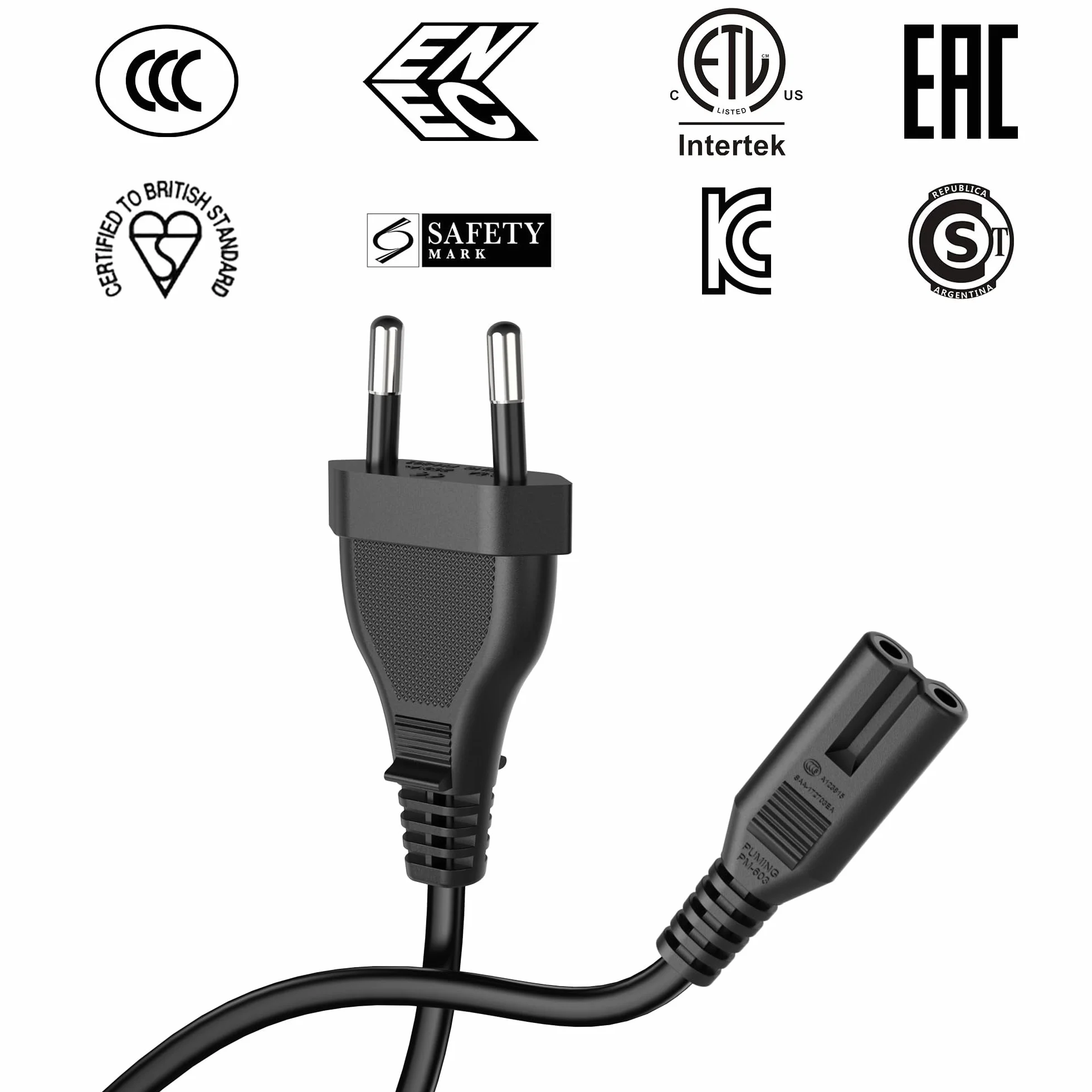 Tobfit Czarny przewód zasilający 2 m, kabel zasilający, C7, wtyczka euro do PS5 / PS4 / PS3 / Xbox serii X/S, C7, gniazdo euro, kabel sieciowy do małych urządzeń
