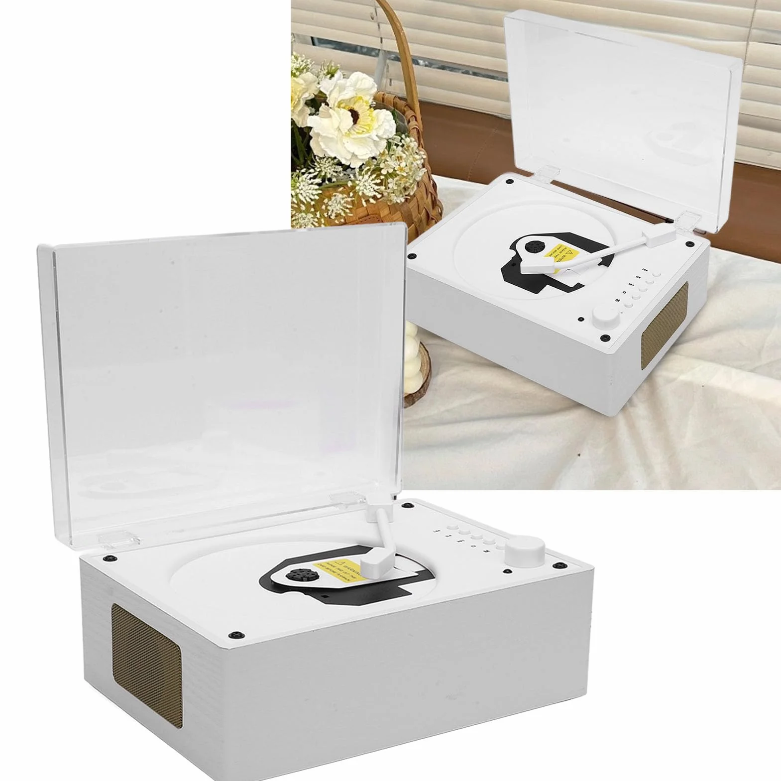 Odtwarzacz CD Bluetooth 5.0 z Podwójnymi Głośnikami Stereo, Biały