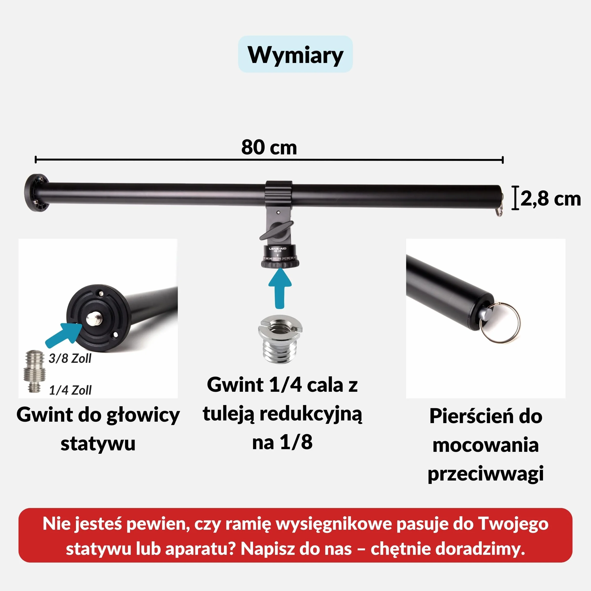 Lens-Aid statyw do stojaka na stół i makro – rozkładane ramię kamery 58 cm z hakiem przeciwwagi i przyłączem 3/8 – do fotografii płaskiej i nad głową
