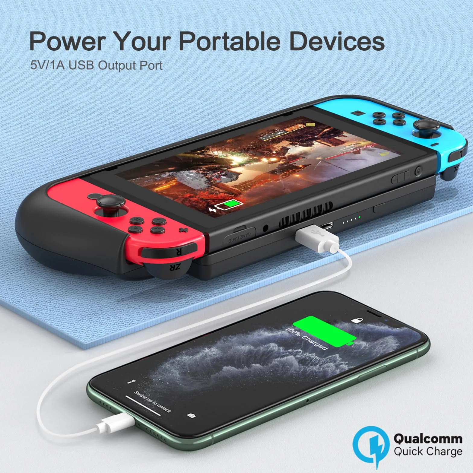 NEWDERY Etui z akumulatorem 10000 mAh do Nintendo Switch, Power Bank Case Cover