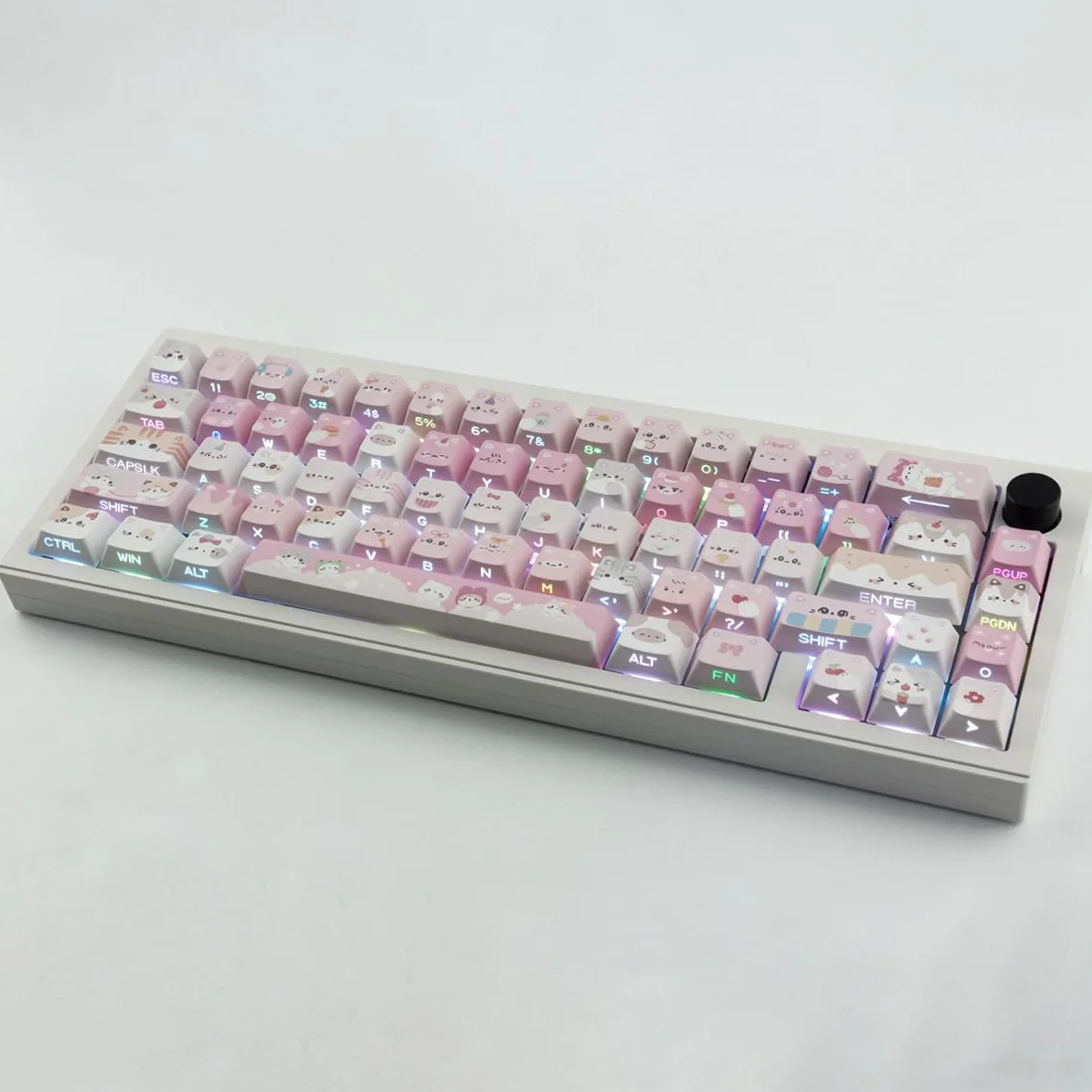 Nasadki klawiszy PBT – zestaw nasadek klawiszy z nadrukiem bocznym, 136 klawiszy Shine Through Meow Squad, niestandardowe nasadki klawiszy z motywem kota, Cherry Profile Keycap do klawiatur