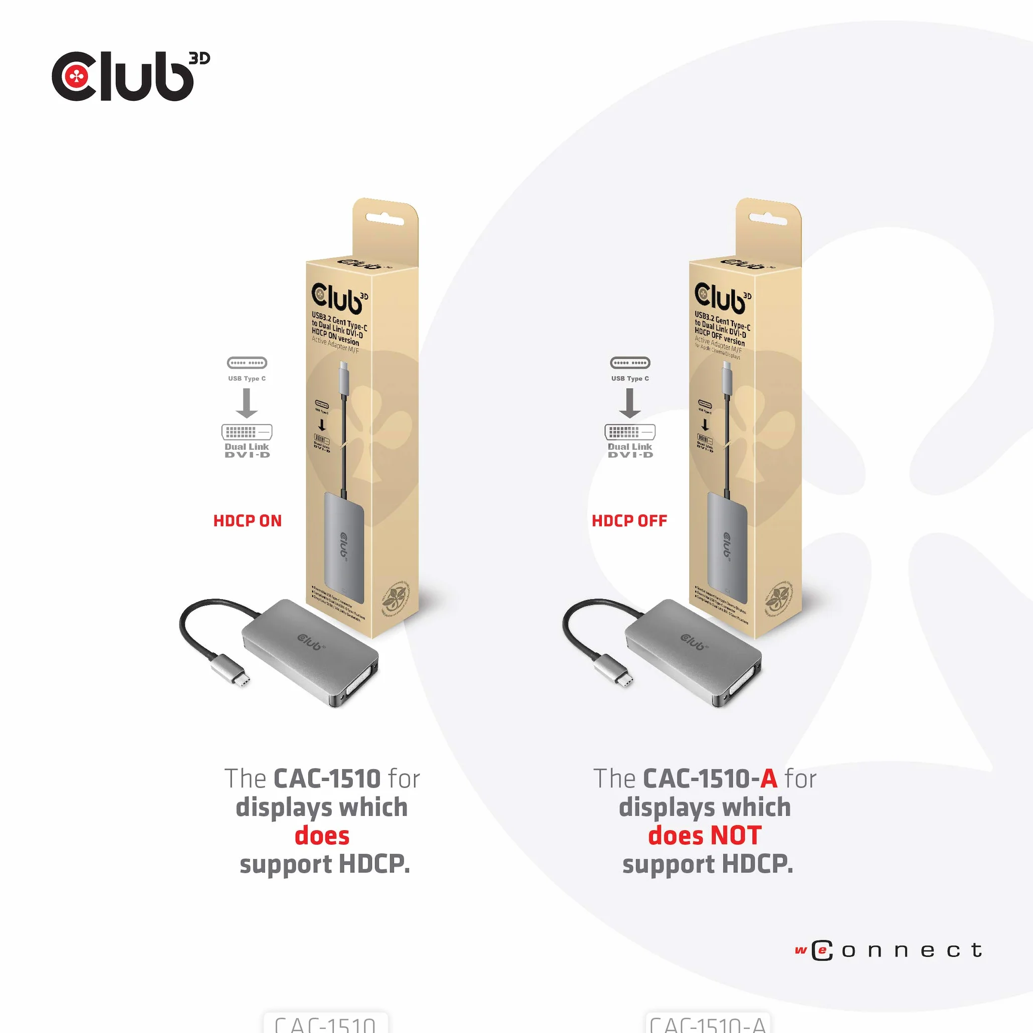 Club 3D 3D Gen1 Type-C na Dual Link DVI-D HDCP Off Version Aktywny adapter S/B do wyświetlaczy Apple Cinema Displays, CAC-1510-A
