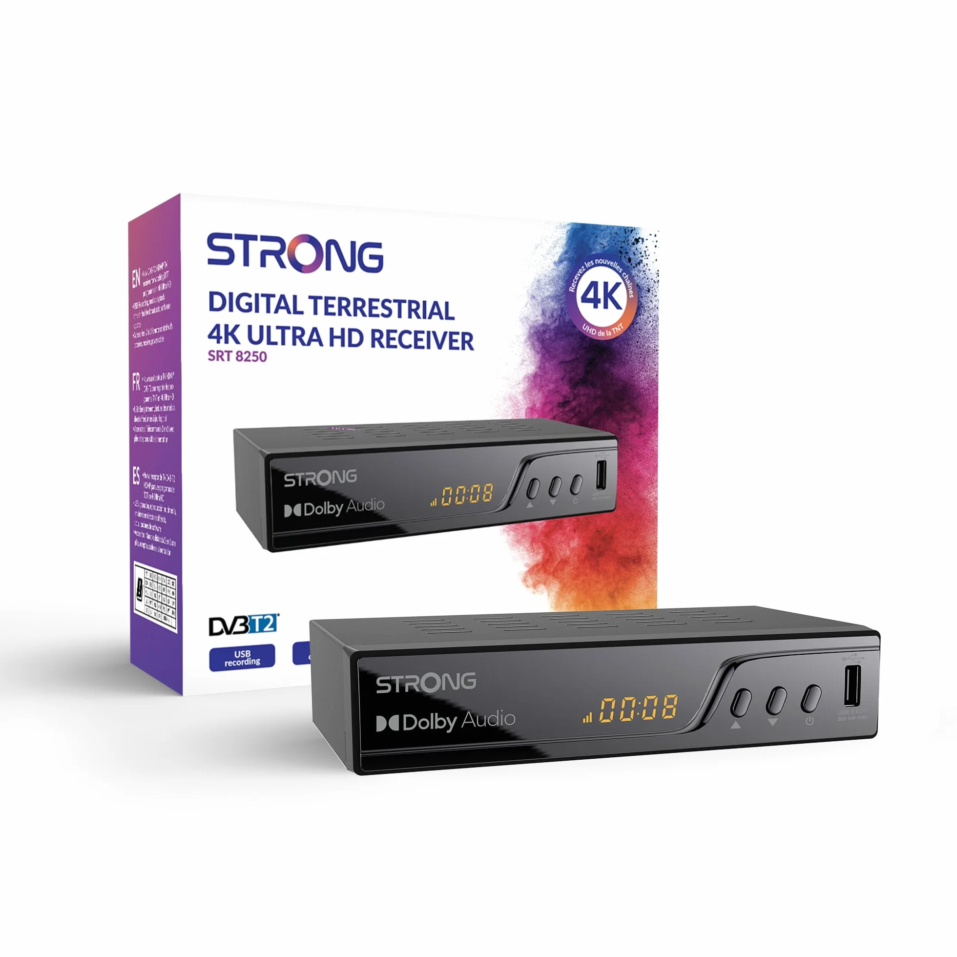 STRONG Dekoder TNT UHD 4K|DVB-T2|Kompatybilny z HEVC265|Odbiornik/Tuner TV Rejestrator USB|DOLBY Digital Plus|HDMI|SCART