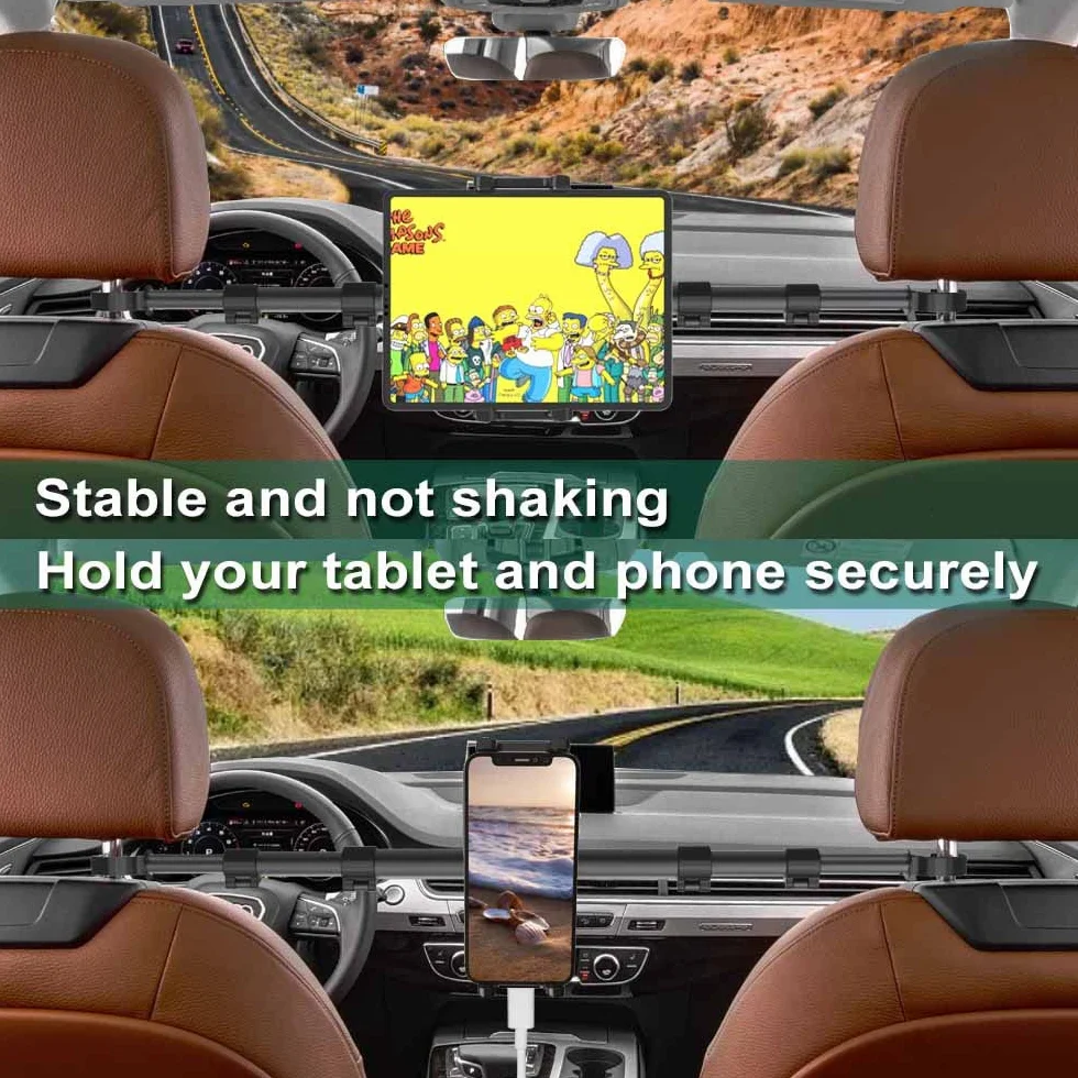 Uchwyt na tablet samochodowy zagłówek do smartfonów iPad 4-13", 81 cm (32,7"), aluminiowe ramię dla dzieci, na środku tylnego siedzenia, uchwyt na tablet, stojak do iPada Pro Air Mini, Samsung Tab, Kindle Fire HD, iPhone itp