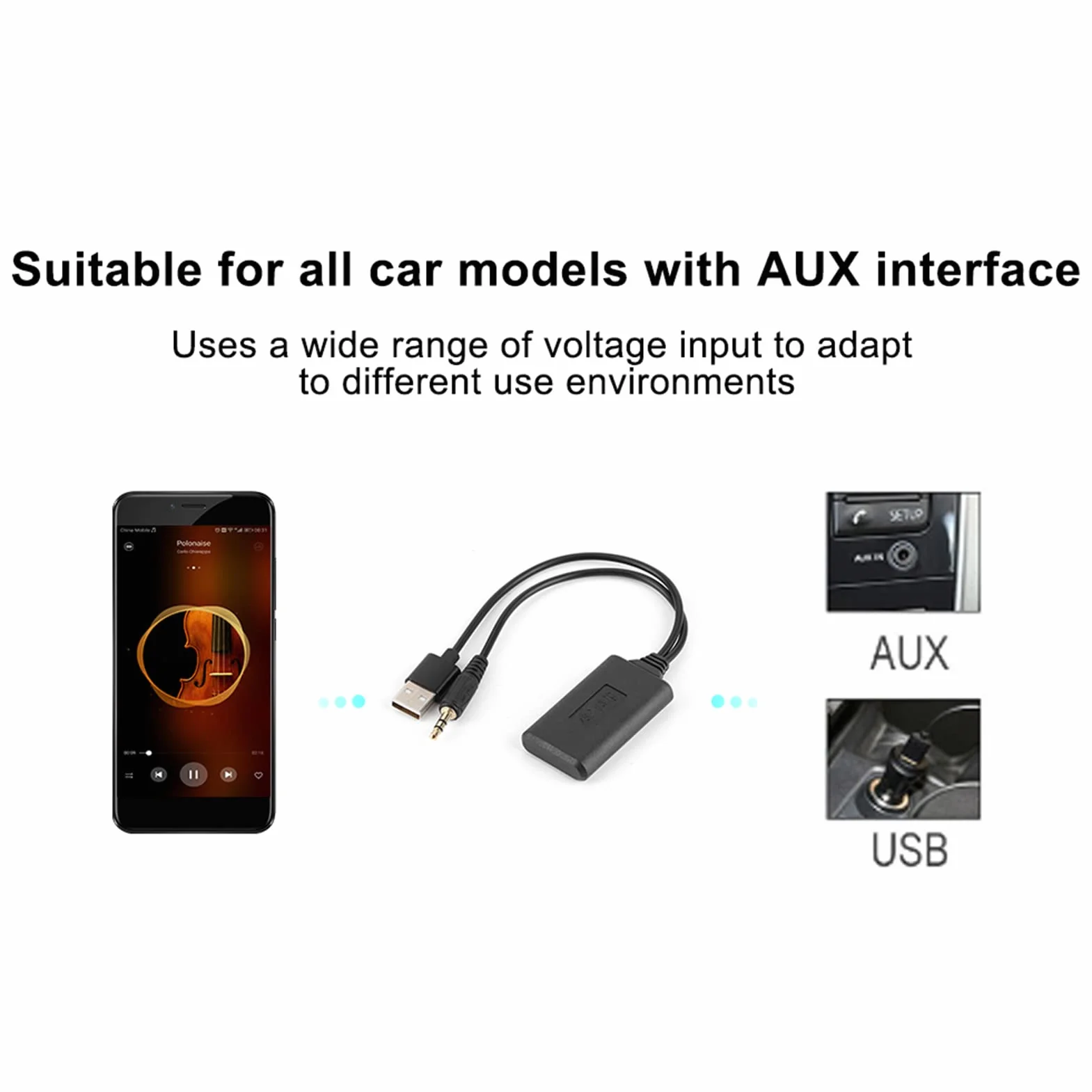 Adapter Samochodowy Bluetooth AUX Kabel Audio 3.5mm Jack Adapter Słuchawkowy, Bezprzewodowy Odbiornik Audio Stereo Bluetooth Jakość Dźwięku HIFI Odbiornik Bluetooth