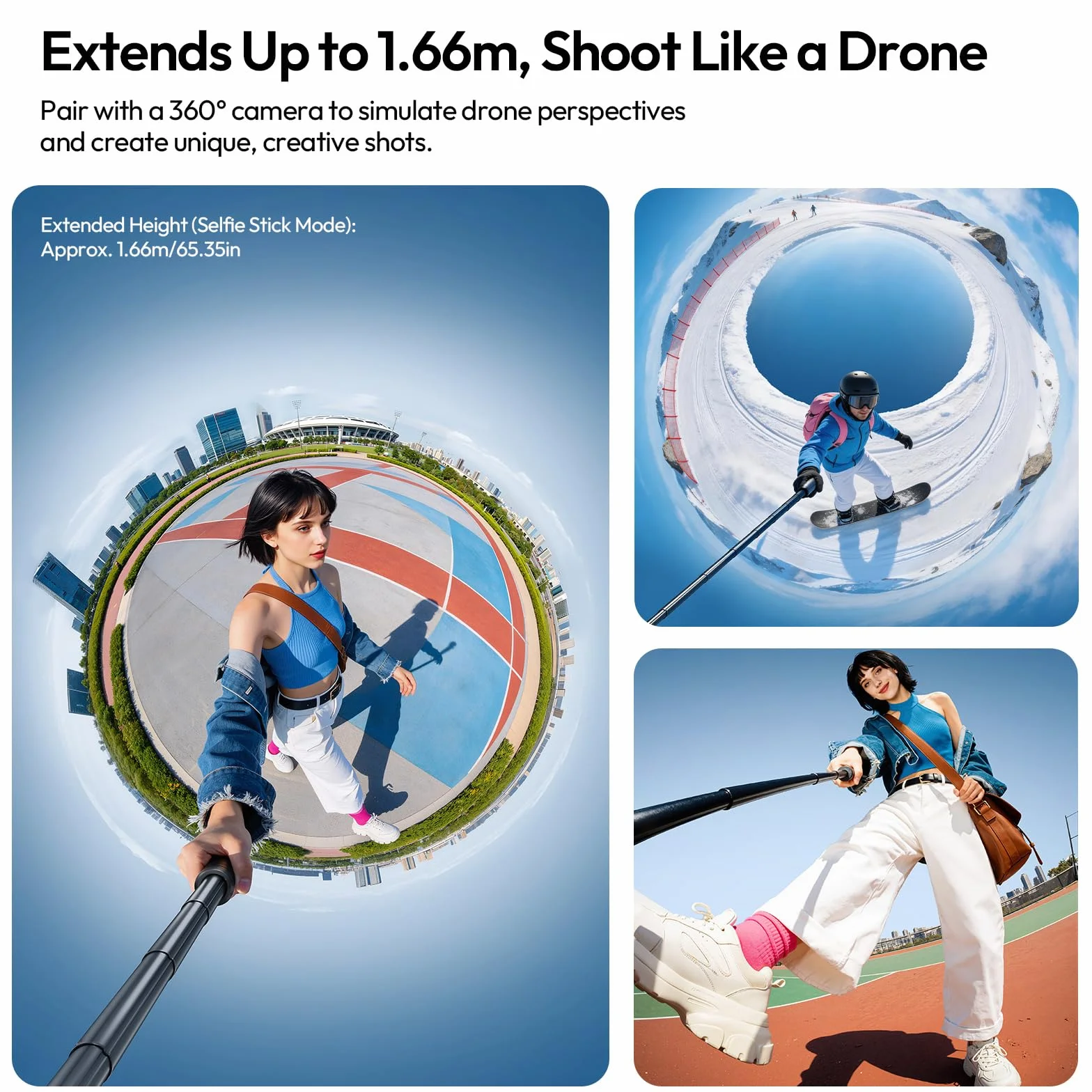 ULANZI TT91 Niewidoczny Statyw-Selfie Stick, automatyczne rozkładanie i magnetyczne zamykanie, 4 nogi, 2 w 1, 8-sekcyjny wysuw do 166 cm, uchwyt 1/4" do Insta360 X5/X4/X3/DJI Osmo 360