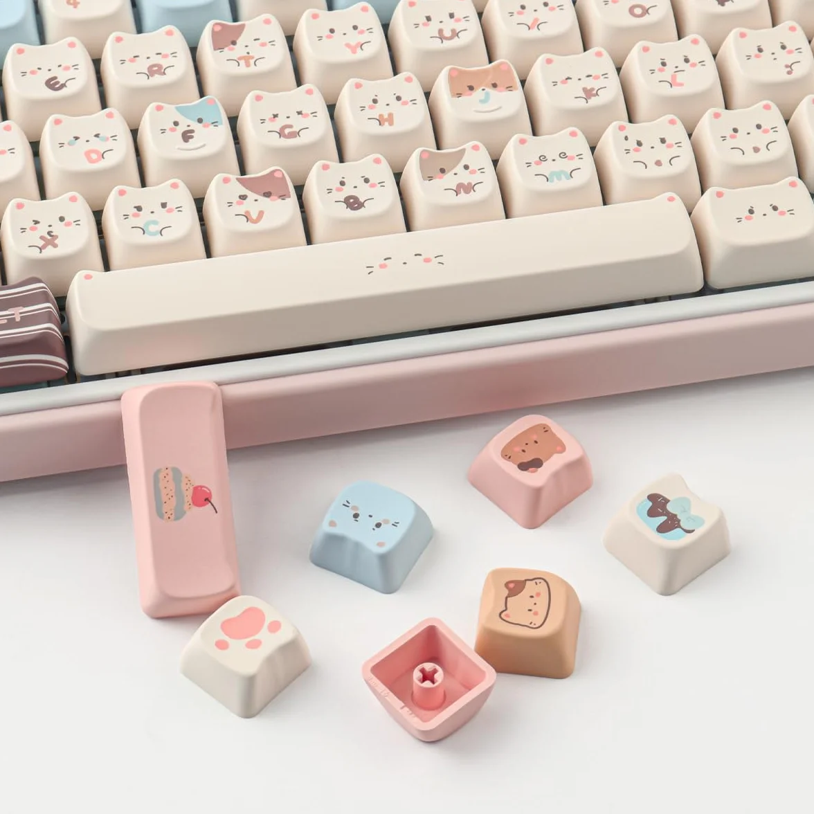 Nasadki klawiszy PBT 142 klawisze urocze nasadki klawiszy sublimacja morska sól morska kot nasadka na klawisze Mao profil niestandardowe klawisze do Cherry Gateron MX Swithes klawiatury mechaniczne