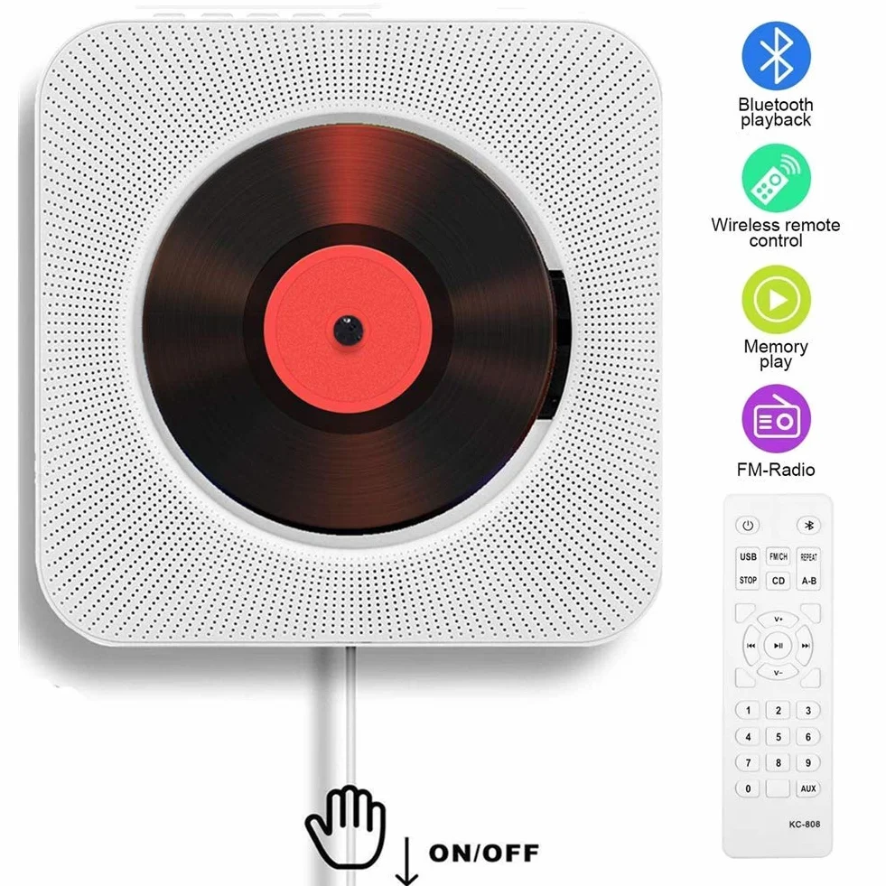 Przenośny odtwarzacz CD Bluetooth Boombox HiFi z pilotem biały
