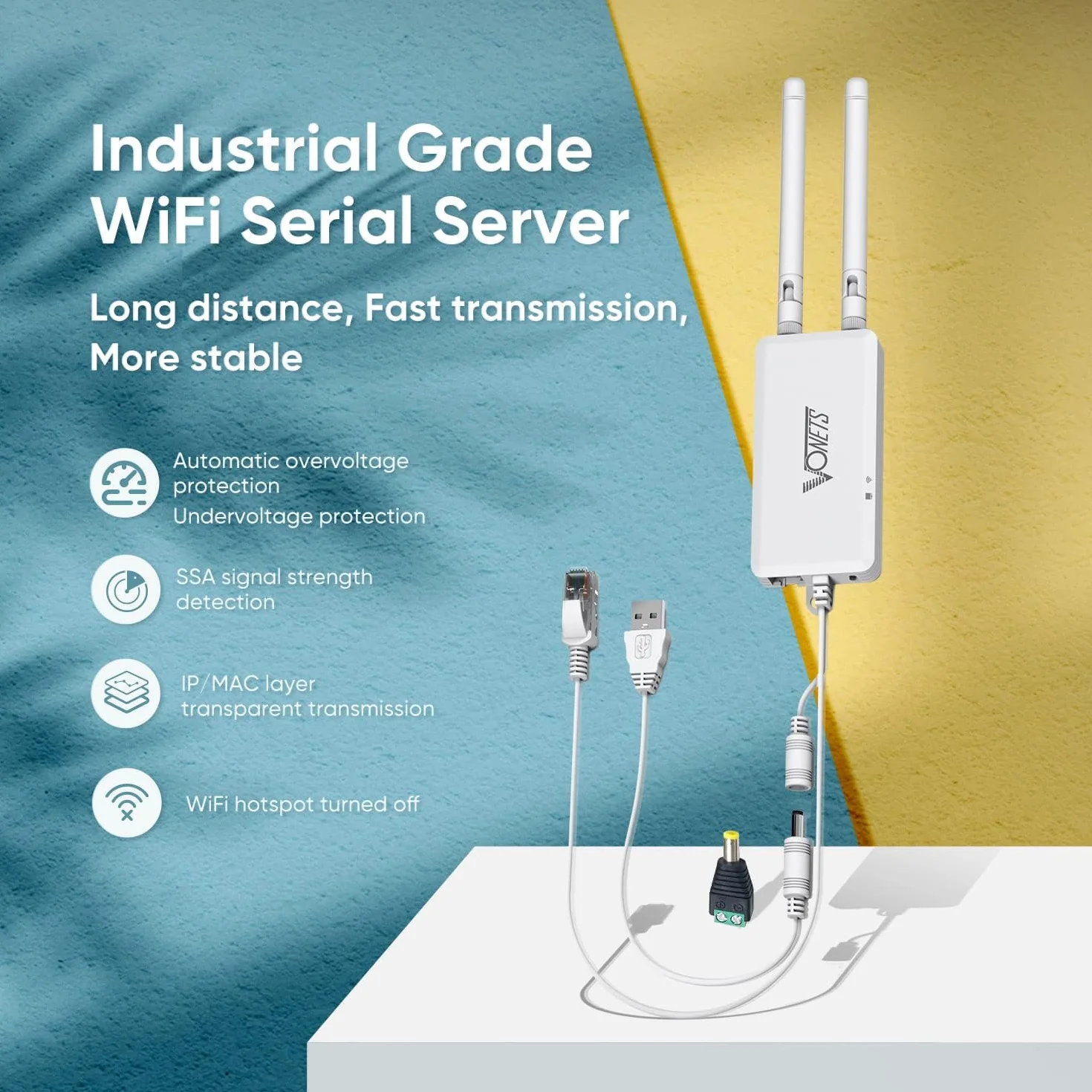 VONETS VAP11S-232 przemysłowy mostek WiFi o dużej mocy 2,4 GHz / wzmacniacz / mini router / adapter Ethernet WiFi przedłużacz hotspot z 2 portami RJ45 / antenami USB / DC do