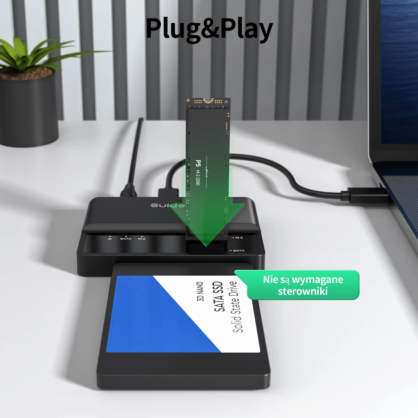SUIDEK Adapter obudowy M.2 NVMe SSD, czytnik dysków twardych 10 Gbps, bezpłatny konwerter obudowy USB 3.2 z zewnętrznym adapterem PCIe NVMe obsługuje klawisze M.2 2, 2,5