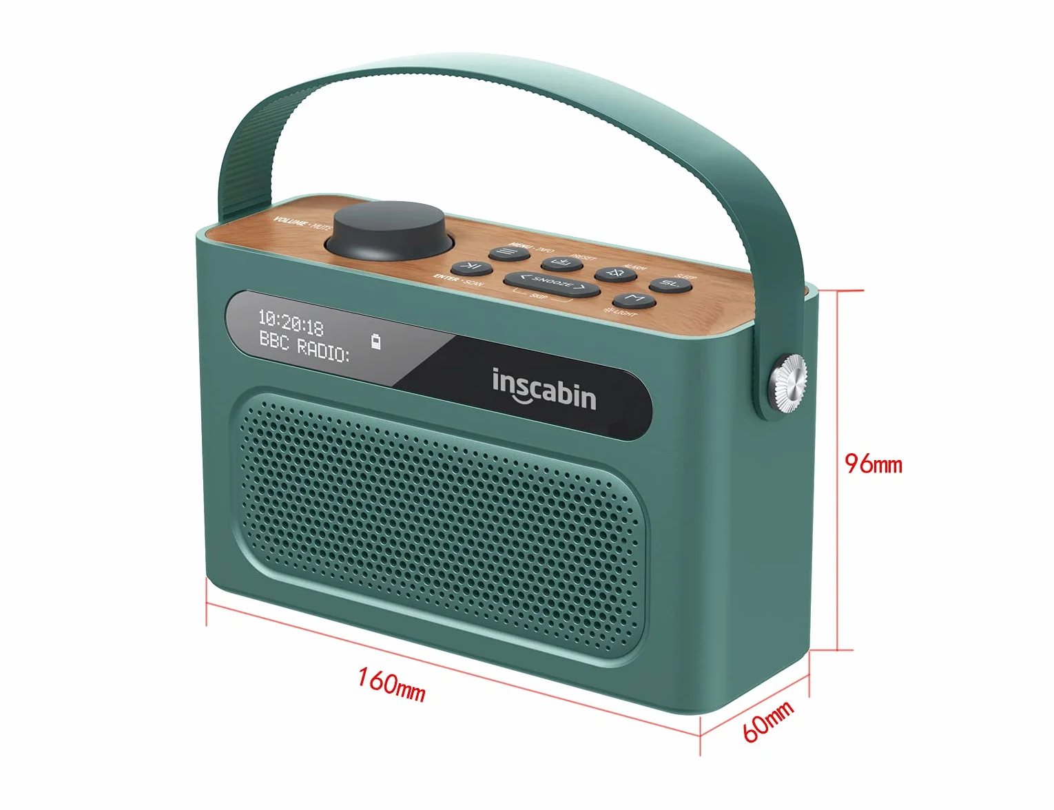 M60 Przenośne radio cyfrowe DAB/DAB+ FM/przenośny głośnik bezprzewodowy z Bluetooth / dźwiękiem stereo, dwoma głośnikami, podwójnym budzikiem, akumulatorem, piękny design, zielony