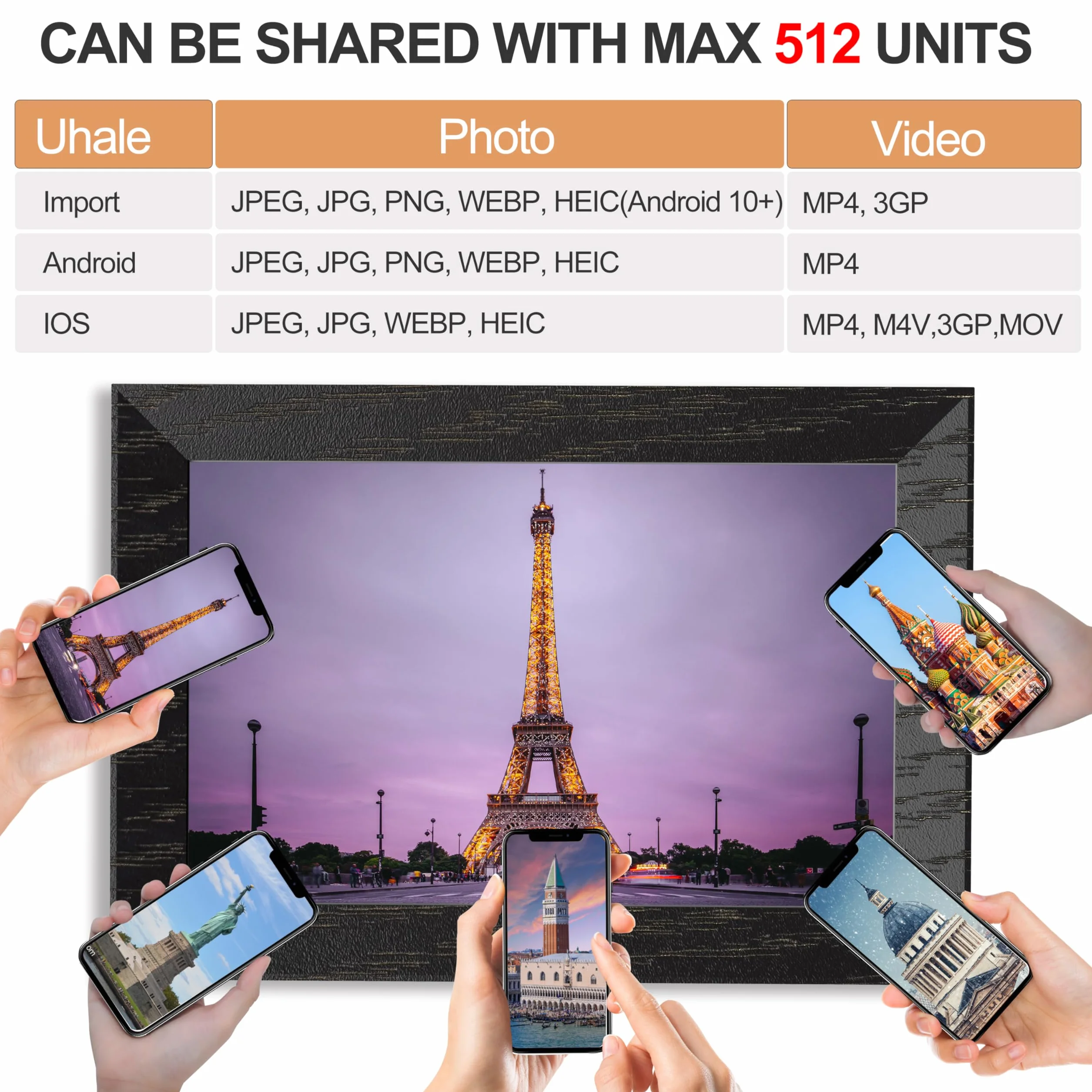 BYYBUO 10.1-calowa cyfrowa ramka zdj Wi-Fi, 1280 x 800 IPS Cyfrowa ramka obrazu dotykowego, 16G Walnut Brown, udost pnij zdj cia lub filmy za po rednictwem aplikacji Frameo(bez baterii)