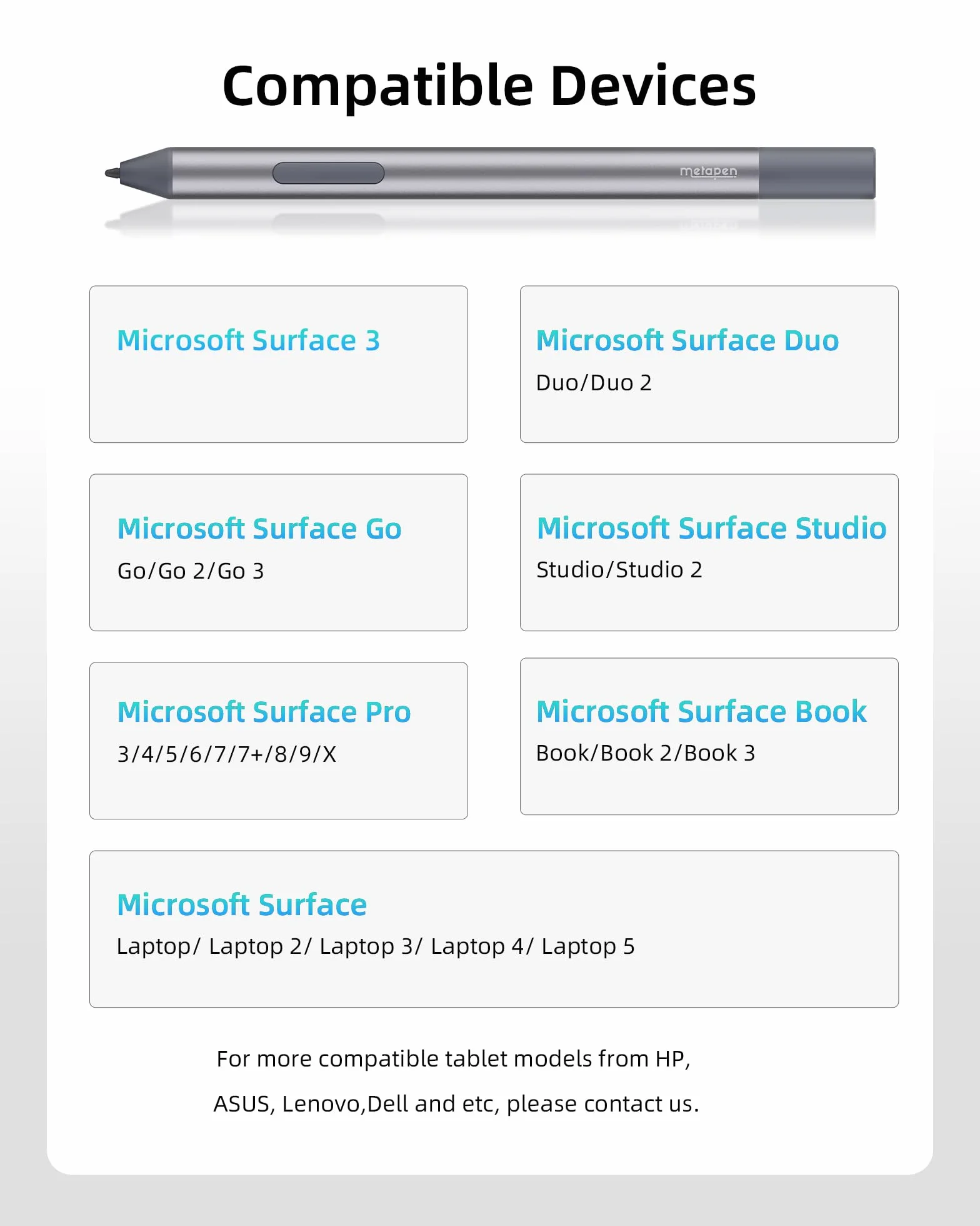 Metapen Pióro powierzchniowe M2 Biz, 180 dni autonomii, poziom ciśnienia 4096, płynne pisanie, czułe na nachylenie, Surface Pro X/9/8/7+/7/6/5/4/3, Surface 3, Surface Duo/Surface Duo 2