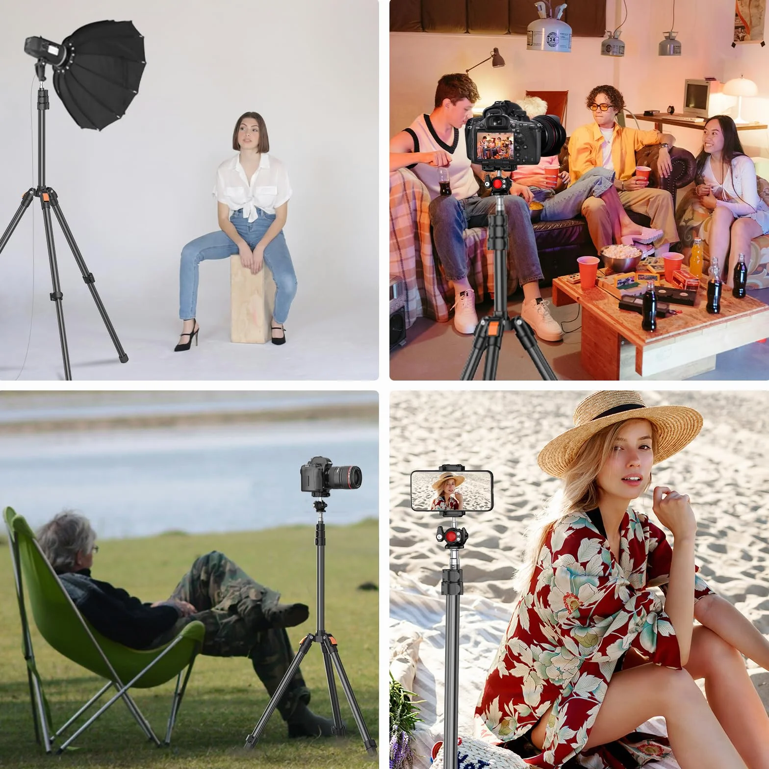 XXZU 210cm/83in Stojak na Światło z Głowicą Kulową, Statyw Fotograficzny Składany Statyw do Telefonu Statyw Oświetleniowy do Studia do Aparatu/Telefonu/Światła Stroboskopowego/Projektora/Softboxa