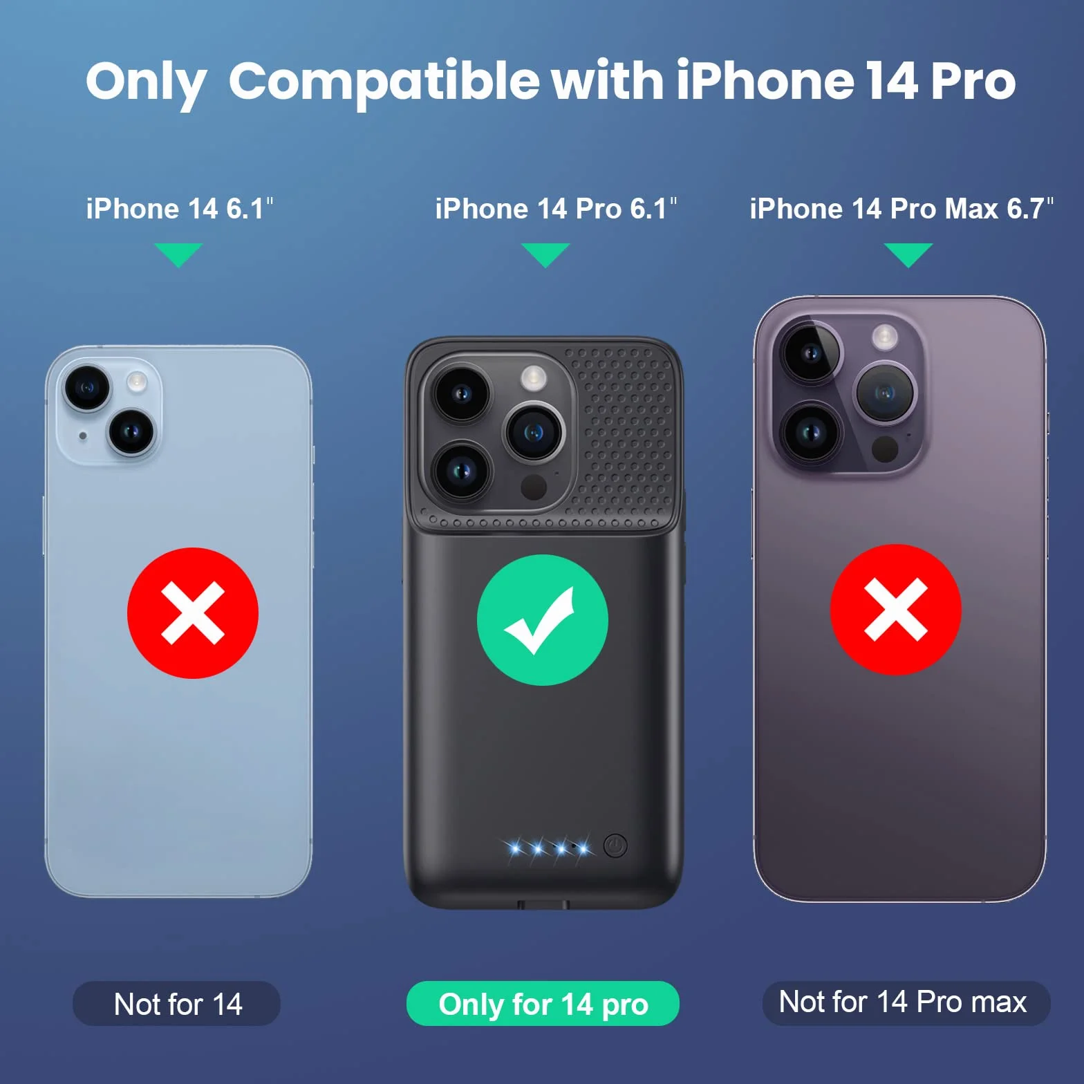 Feob Etui na baterie do iPhone 14 Pro (6,1 cala) 7200 mAh Akumulator Potężna bateria zewnętrzna Power Bank Przenośna ładowarka Etui na baterie do iPhone 14 Pro-Czarny