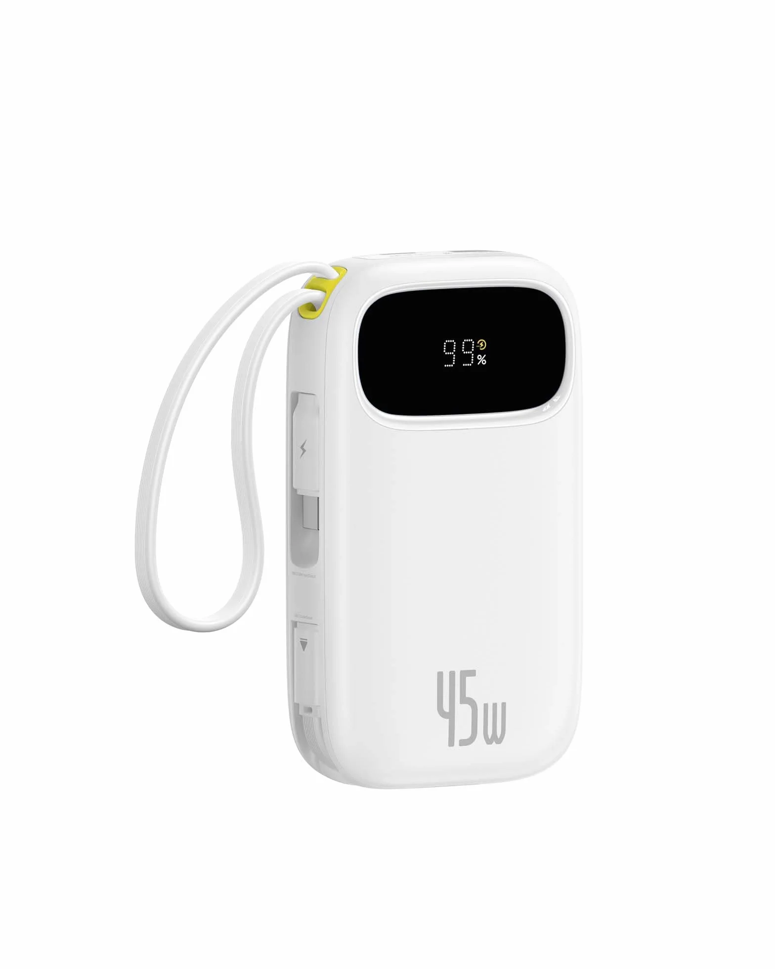 Baseus QPow3 Powerbank 45W 20000mAh z 2 wbudowanymi kablami USB-C PD3.0 QC4.0 Biały