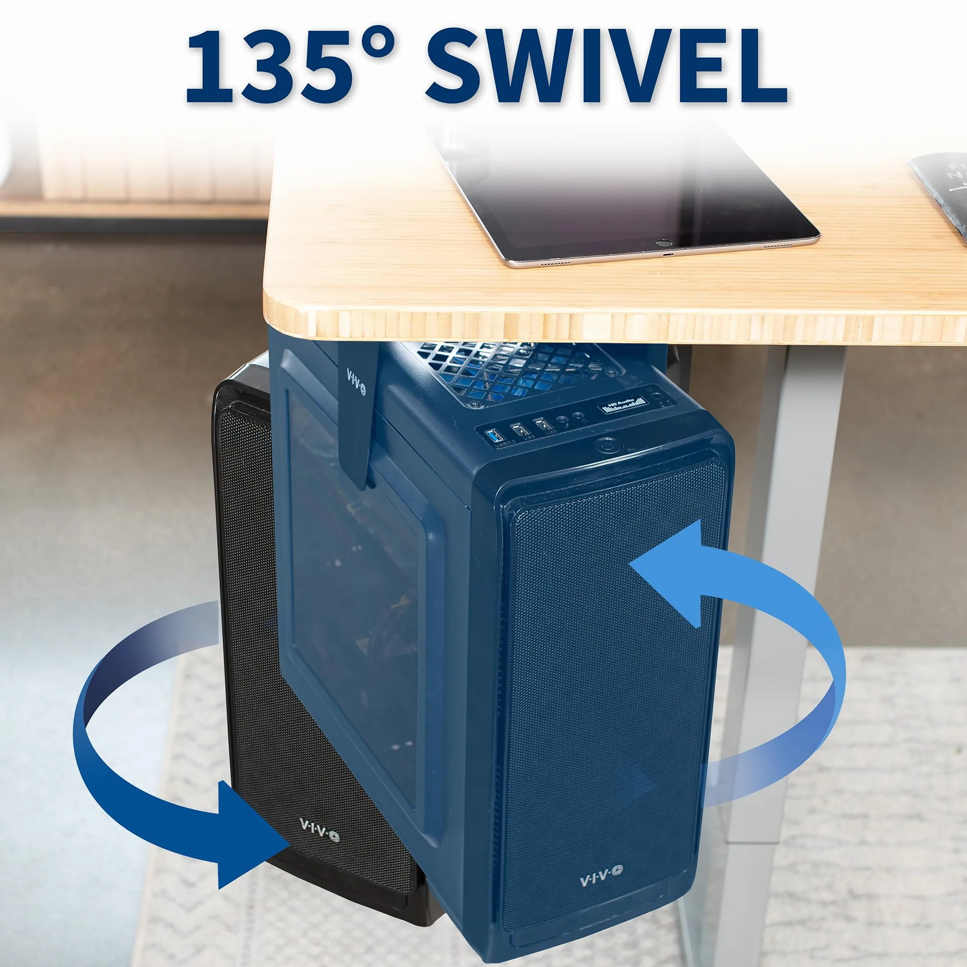 VIVO Regulowany uchwyt do komputera pod biurkiem i ścianą, czarny MOUNT-PC01