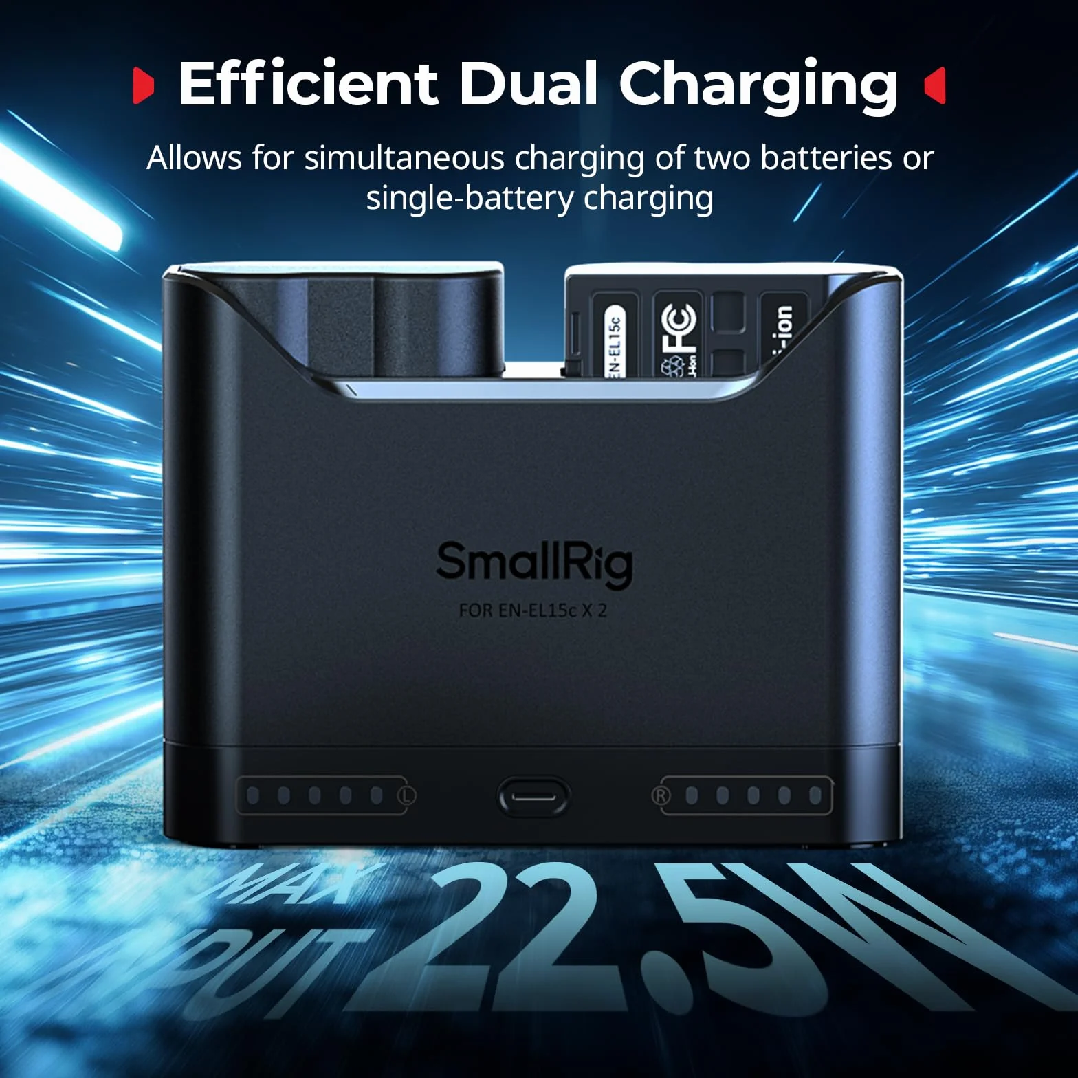 SMALLRIG Zestaw akumulatorów EN-EL15c do Nikon, ładowarka dwugniazdowa 22,5 W, akumulatory 1940 mAh, w pełni kompatybilny z do Nikon ZR, Z6III, Zf, Z8, Z7II, Z7, Z6II, Z6, D850, D810, D780, D750-5486
