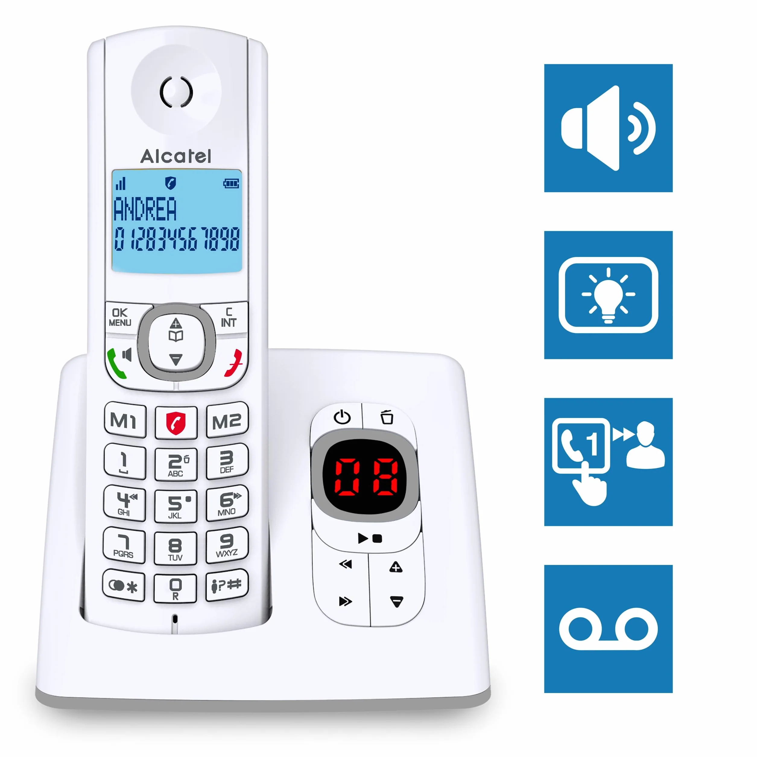 Alcatel F530 Voice Duo telefon bezprzewodowy z sekretarką 2 słuchawki blokowanie połączeń głośnomówiący biały/szary