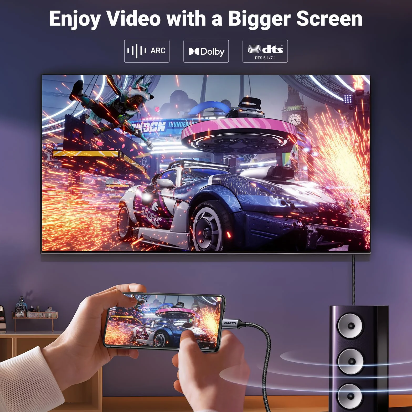 UGREEN USB C do kabla HDMI 2.1 8K@60Hz 4K@240Hz Ultra High Speed HDR HDCP 2.3 Thunderbolt 4/3 2M
