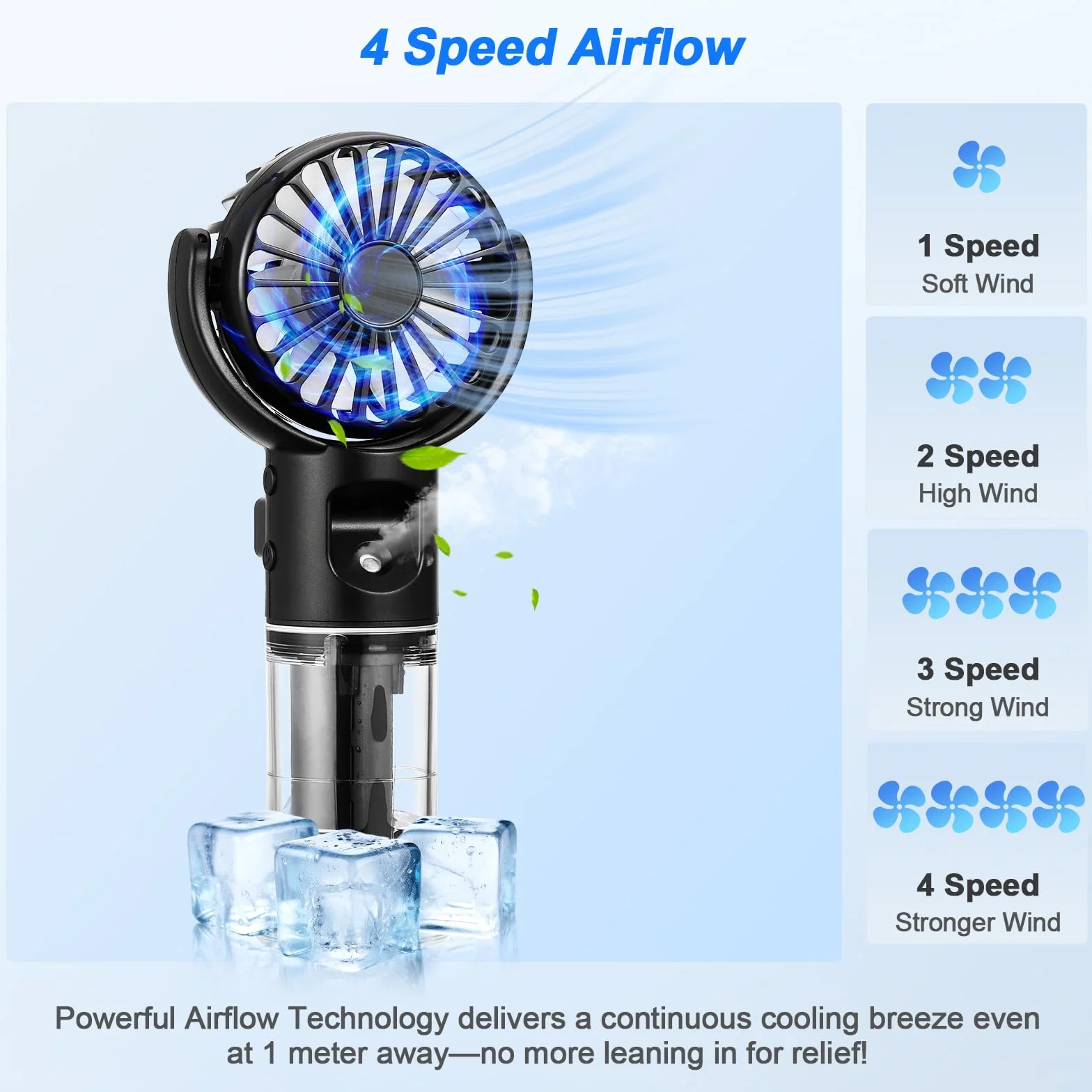 Starvortex Przenośny wentylator mgiełkowy, przenośny mini wentylator z możliwością ładowania, 4-biegowy przenośny wentylator, przenośny wentylator USB, akcesoria podróżne, do biura na kemping (czarny)