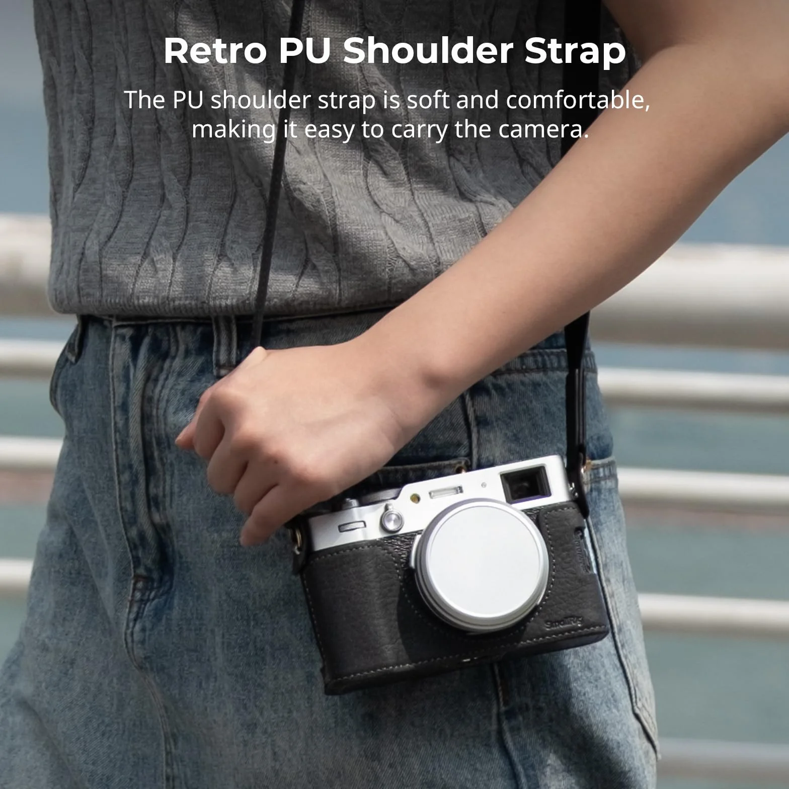 SMALLRIG X100VI Half Leather Case Kit Zestaw Skórzanego Etui z Paskiem na Ramię, Skórzane Etui na Aparat w Stylu Retro Pół Skórzane Etui z Ramką ze Stopu Aluminium dla FUJIFILM X100VI (Black) - 4700