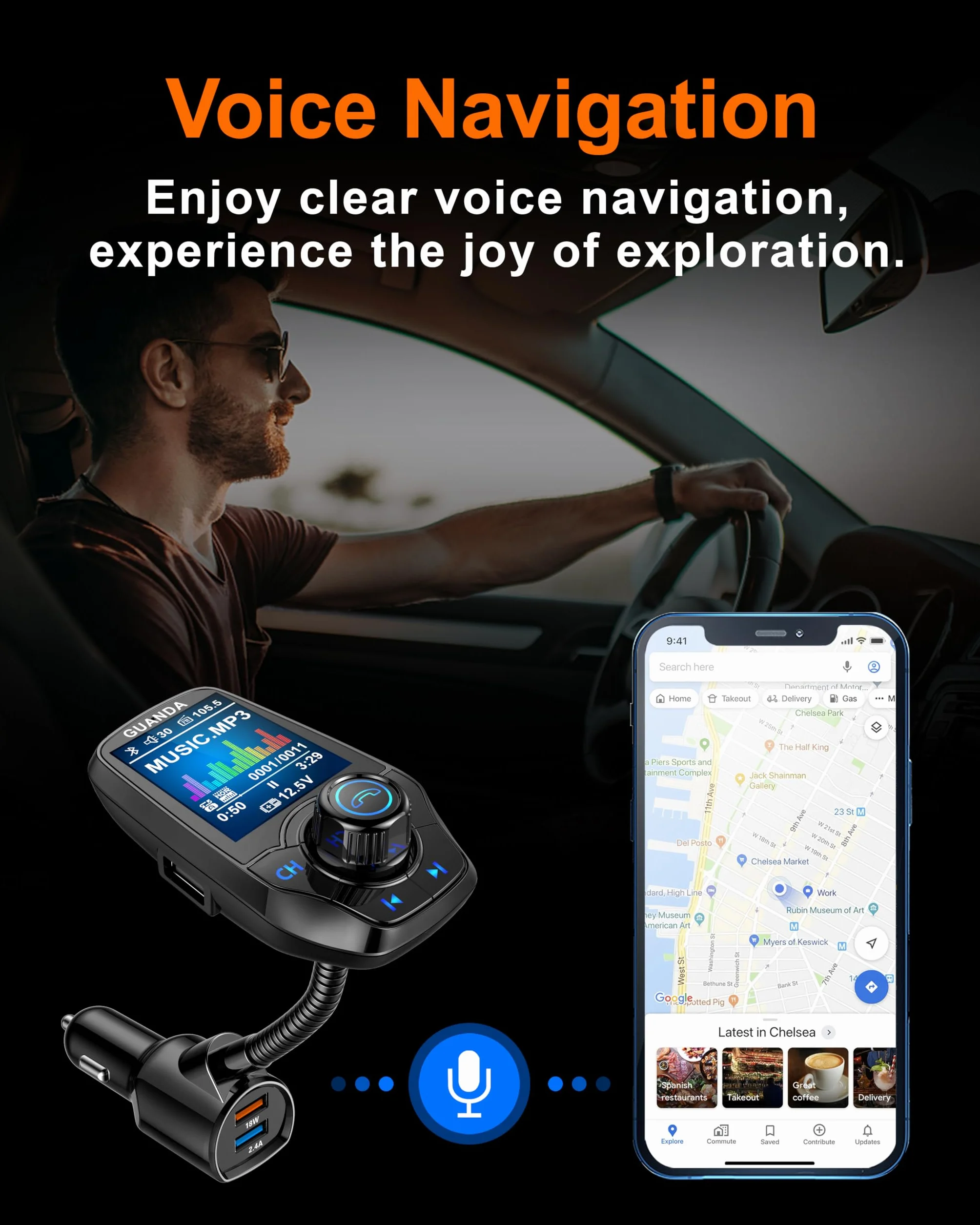Bluetooth FM Transmitter for Car, 4-in-1 MP3 Player with 1.8" Display, AUX, 3 USB Ports, QC3.0, Handsfree Call, SD/TF Card
