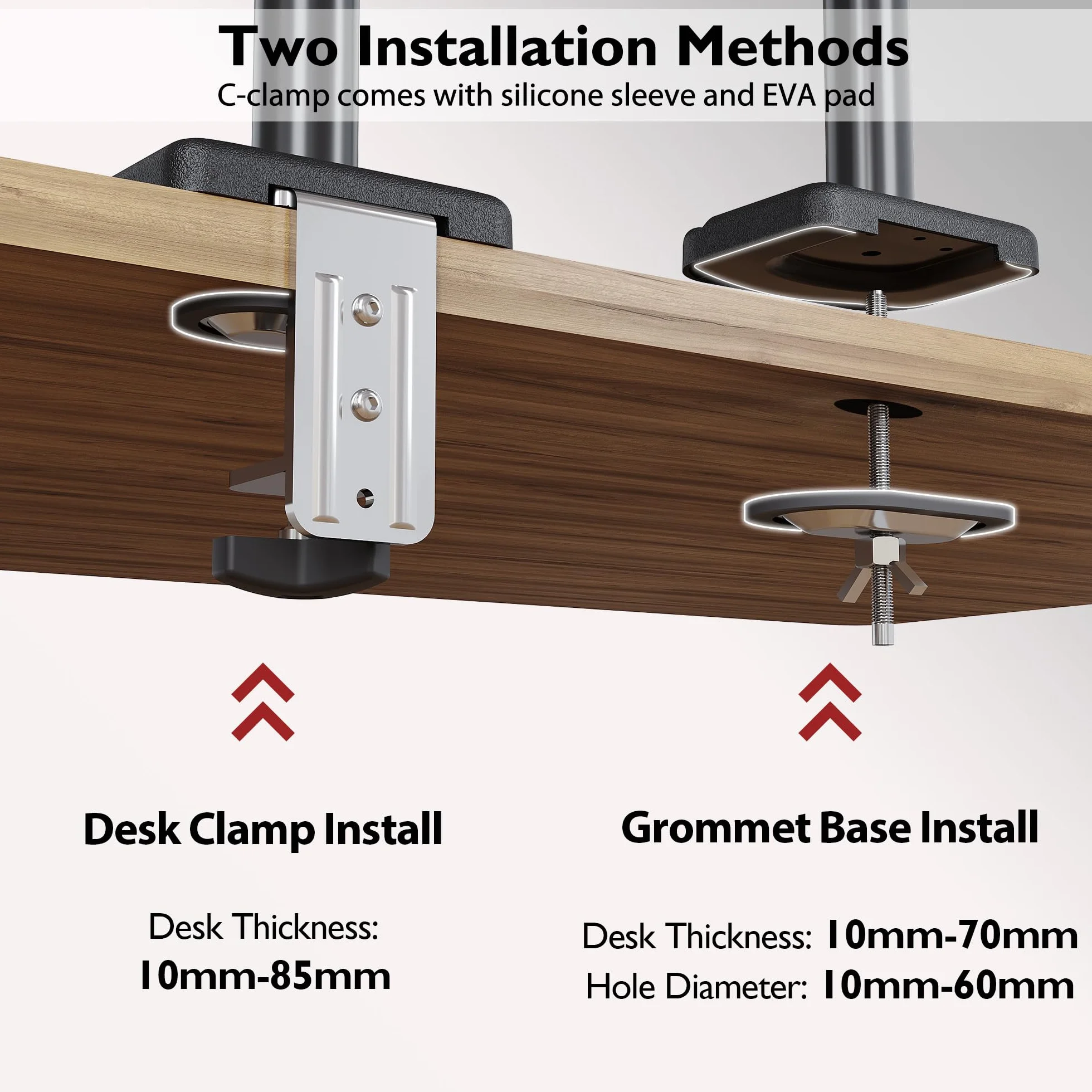 BONTEC Uchwyt biurkowy na 2 monitory 13-32 cale z ramieniem sprężyną gazową, regulacja nachylenia i obrotu, uchwyt na kable, VESA 75/100 mm, ergonomiczny stojak na monitory
