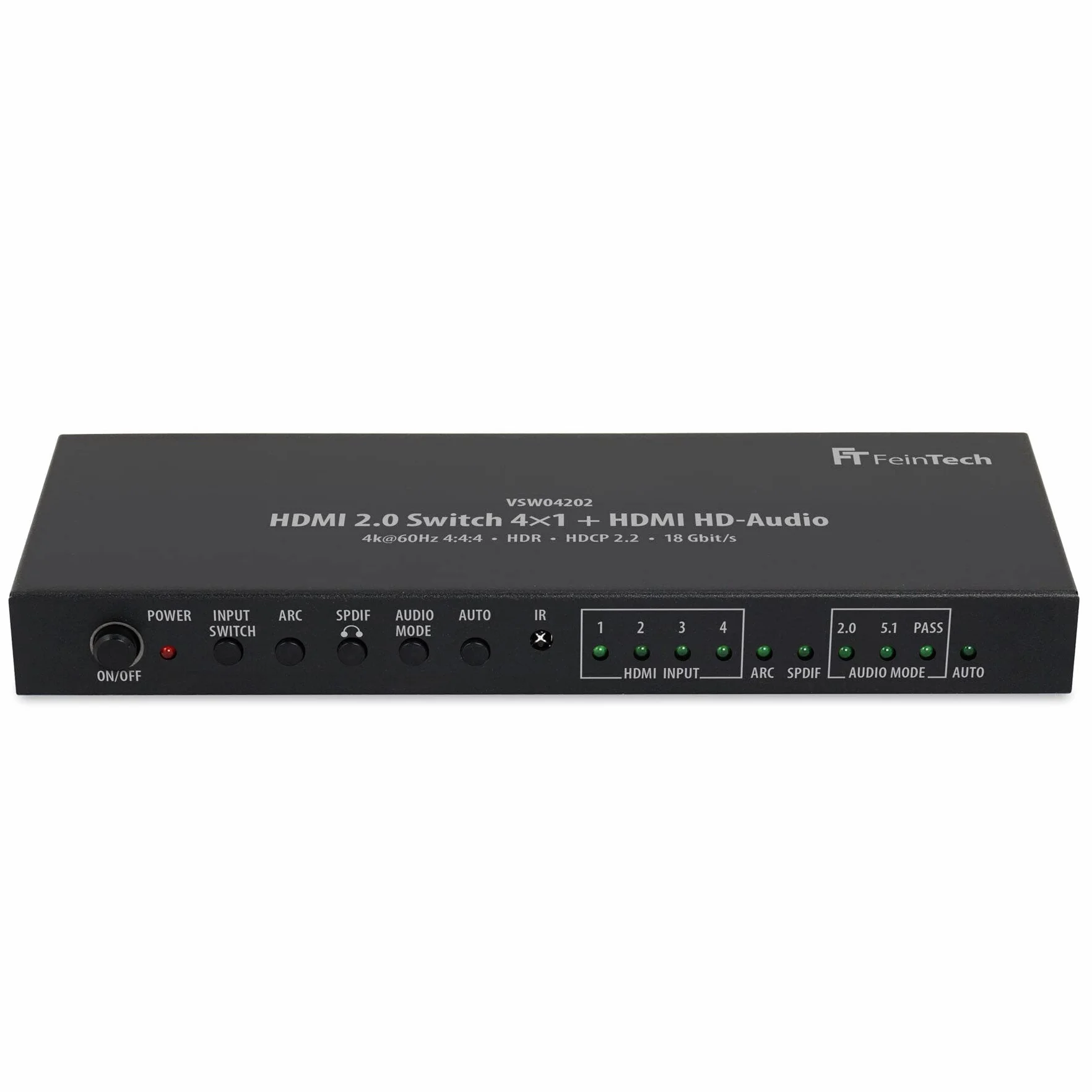 FeinTech HDMI 2.0 Switch 4x1 HD-Audio Extractor 7.1 ARC 4K 60Hz HDR CEC