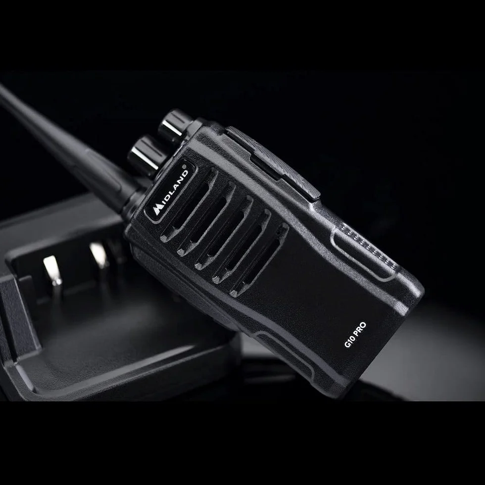 Midland G10 Pro C1107.04, Walkie Talkie Ricaricabile, Radio Ricetrasmittente Pół Profesjonalne z 32 Kanałami PMR446, 50 Tonami CTCSS, 116 Kodami DCS, Bateria Li-Ion 1200mAh, Czarny z Ładowarką
