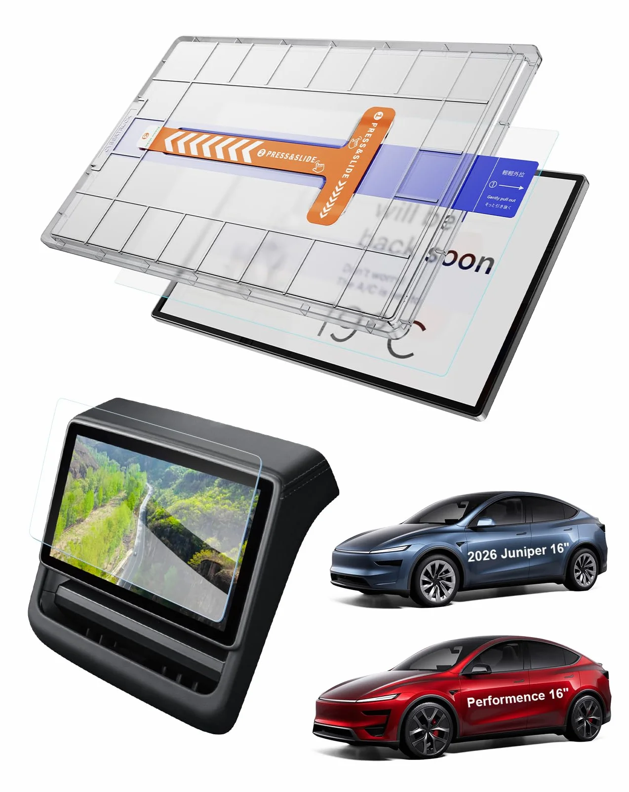 GAFAT 16" + 8" 2026 Tesla Model Y Juniper Standard Premium 2027 Szklana Folia Ochronna na Wyświetlacz 9H Przezroczysty 2 sztuki