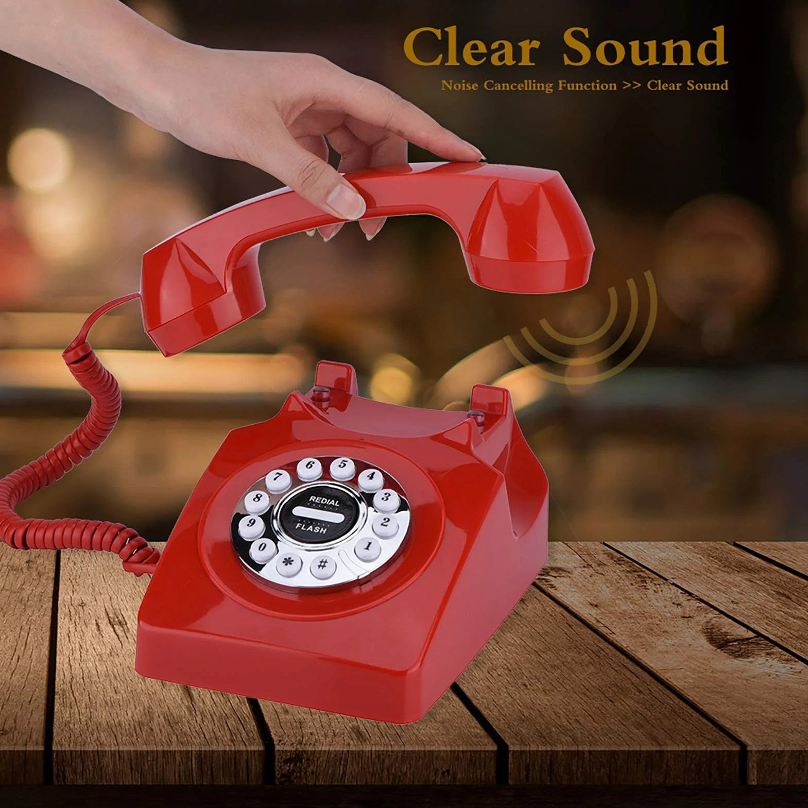 ASHATA Retro Telefon Vintage Przewodowy Analogowy Stacjonarny Klasyczny z Tarczą Obrotową Czerwony