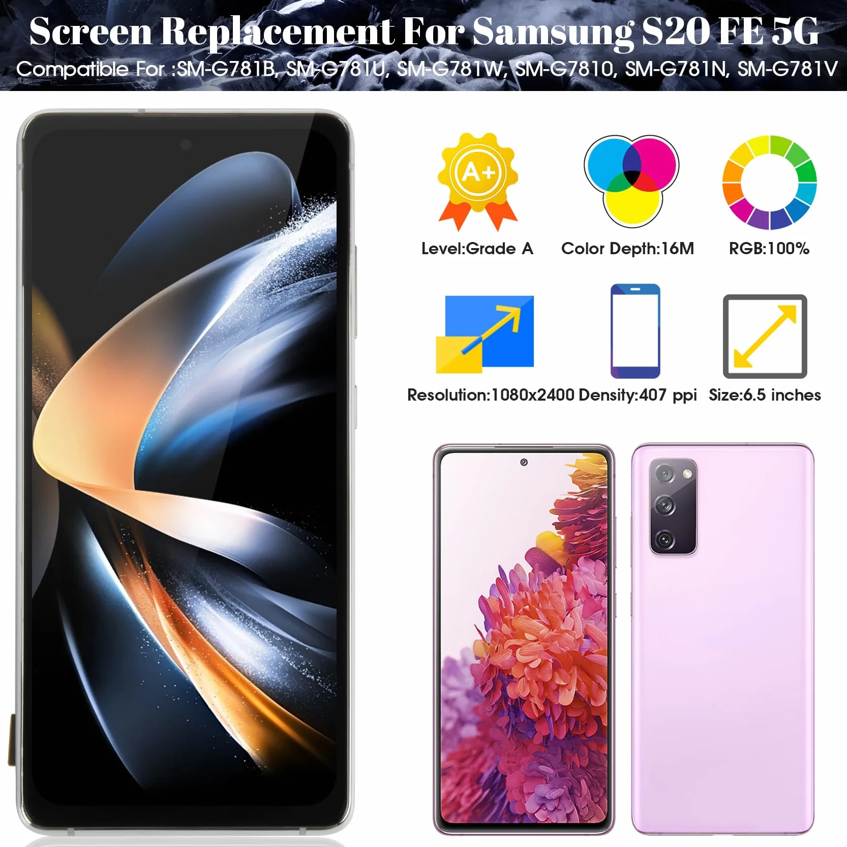 OLED ekran LCD do Samsung Galaxy S20 FE 5G SM-G781B wyświetlacz dotykowy digitizer zestaw naprawczy z ramą srebrny