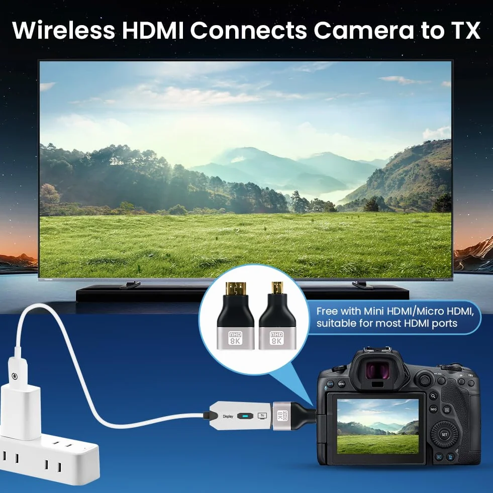 AXFEE Bezprzewodowy nadajnik i odbiornik HDMI, bezprzewodowy przedłużacz HDMI 1080P przy 60 Hz, zasięg 50 m, bezprzewodowy nadajnik i odbiornik HDMI