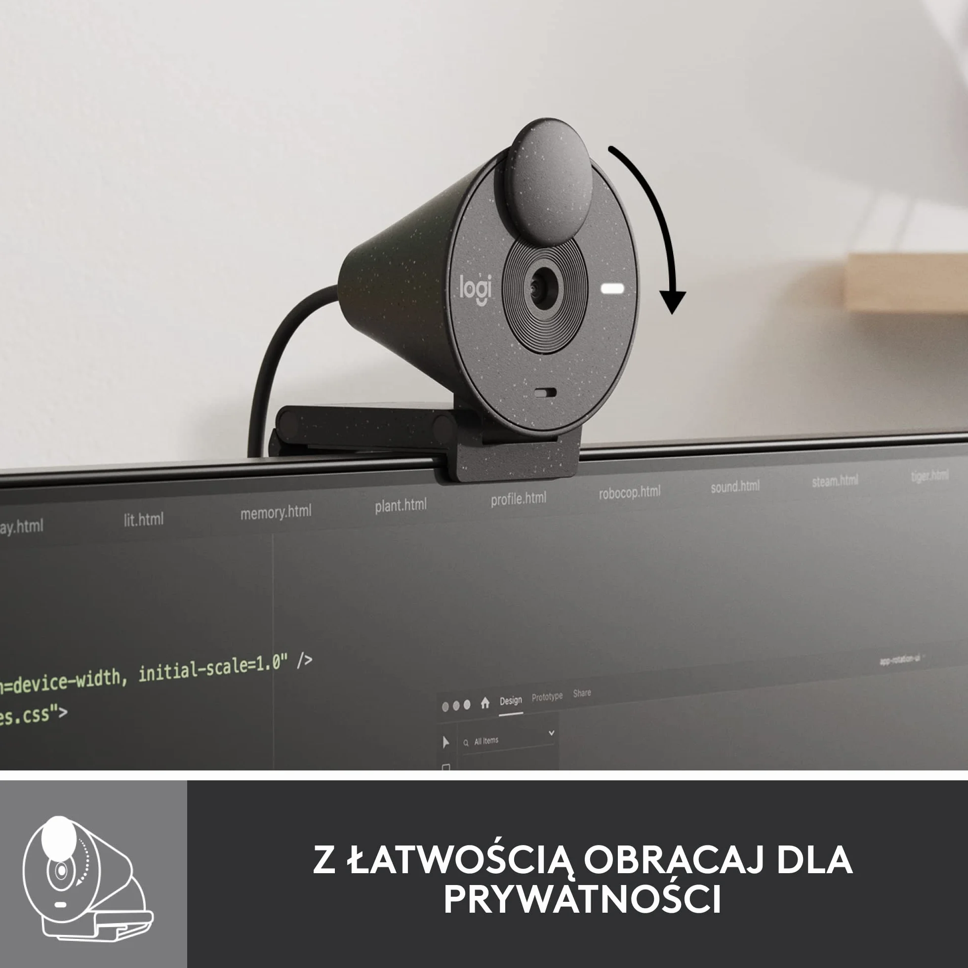 Logitech Brio 300 Full HD Kamera Internetowa z Osłoną, Mikrofonem z Redukcją Szumów, USB-C, Certyfikowana dla Zoom, Microsoft Teams, Google Meet, Auto Korekcja Światła - Grafit