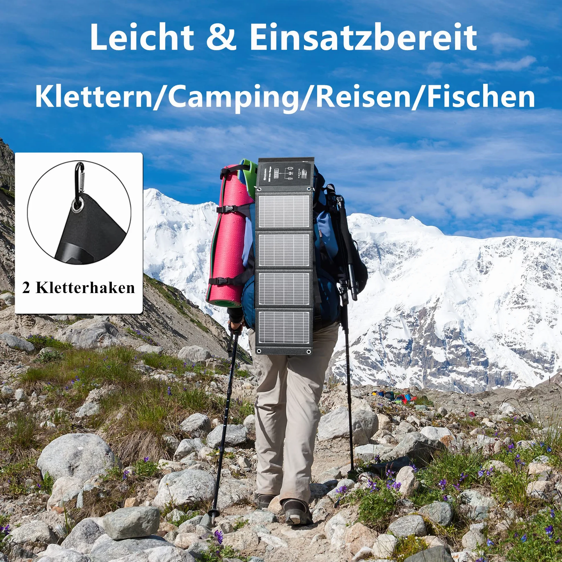 ELECAENTA 30W ETFE Przenośna Ładowarka Solarna 3 Porty USB PD18W QC3.0 USB-C Zamek Panel Słoneczny Przenośny Zestaw Paneli Słonecznych Wodoodporny dla Telefonów Komórkowych Smartfonów Tablet Powerbank