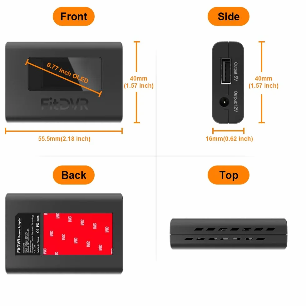 Dashcam Adapter (3-Pin) odpowiedni do Mercedes-Benz, wyświetlacz LED Zasilanie USB, Podłącz do lusterka tylnego widoku, wyjście 5V 12V, Łatwe w instalacji D3-022