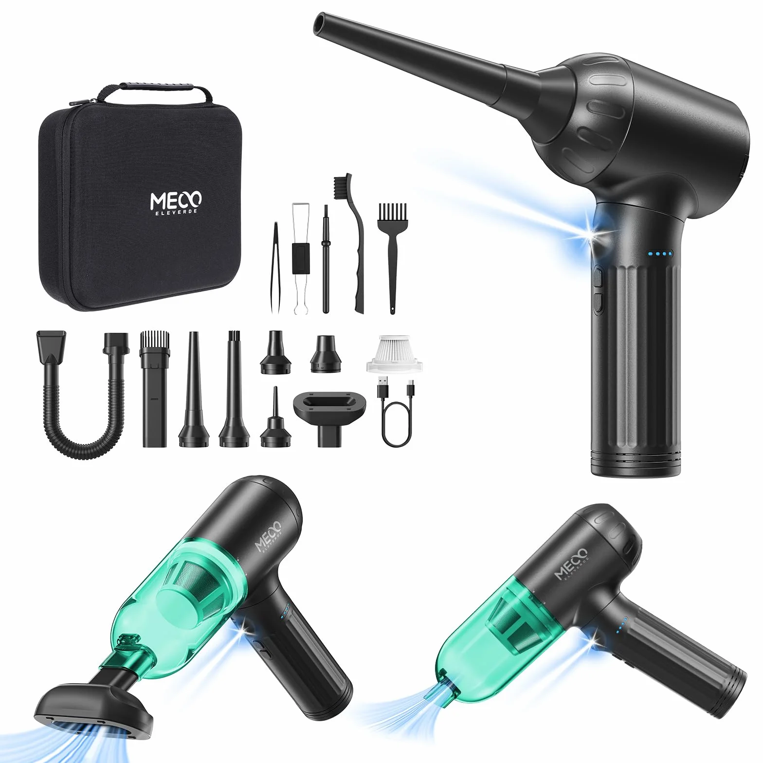 MECO ELEVERDE 4w1 Bezprzewodowy Odkurzacz Samochodowy 18kPa Mini Odkurzacz PC