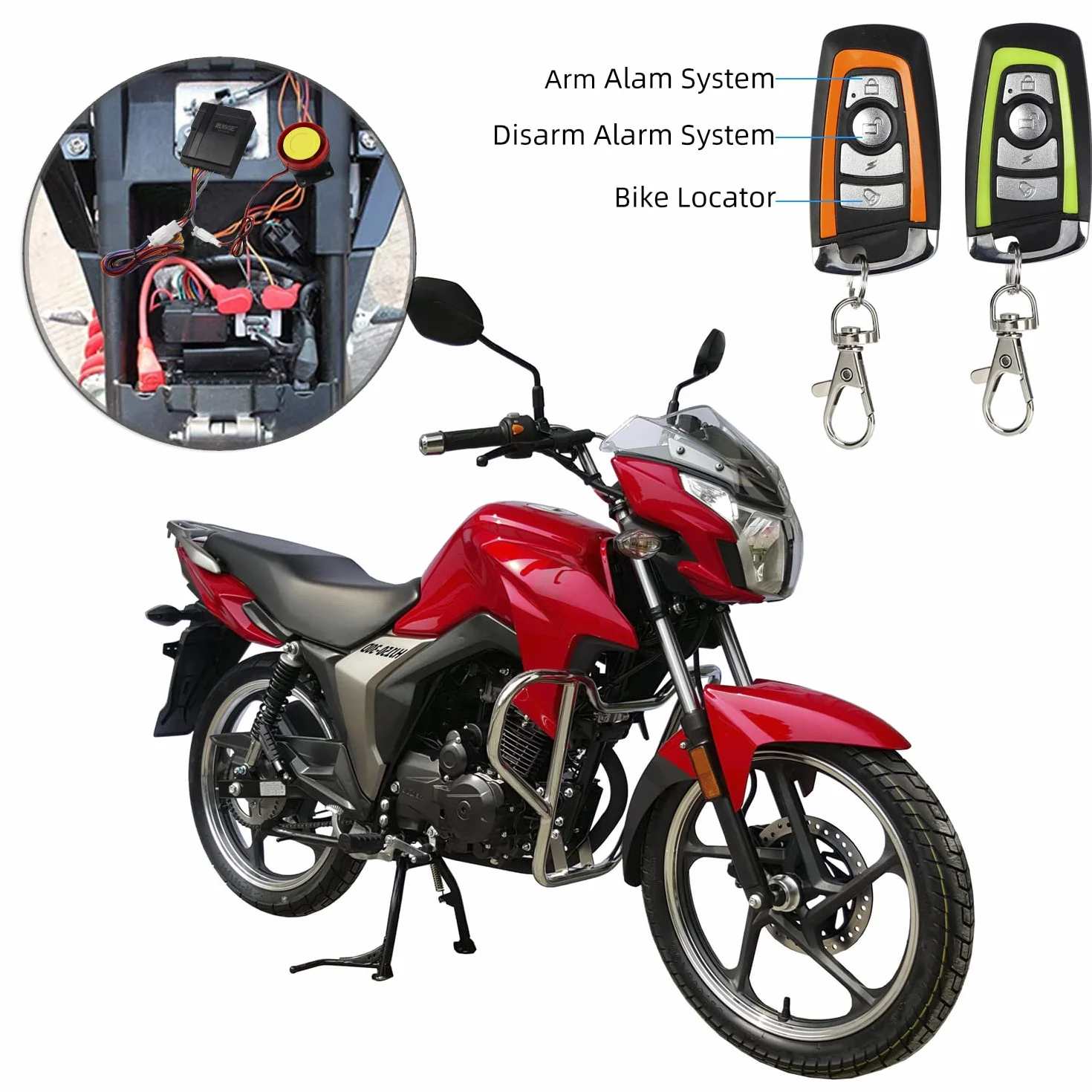 System alarmowy do motocykla 12 V wodoszczelny z 2 pilotami zdalnego sterowania