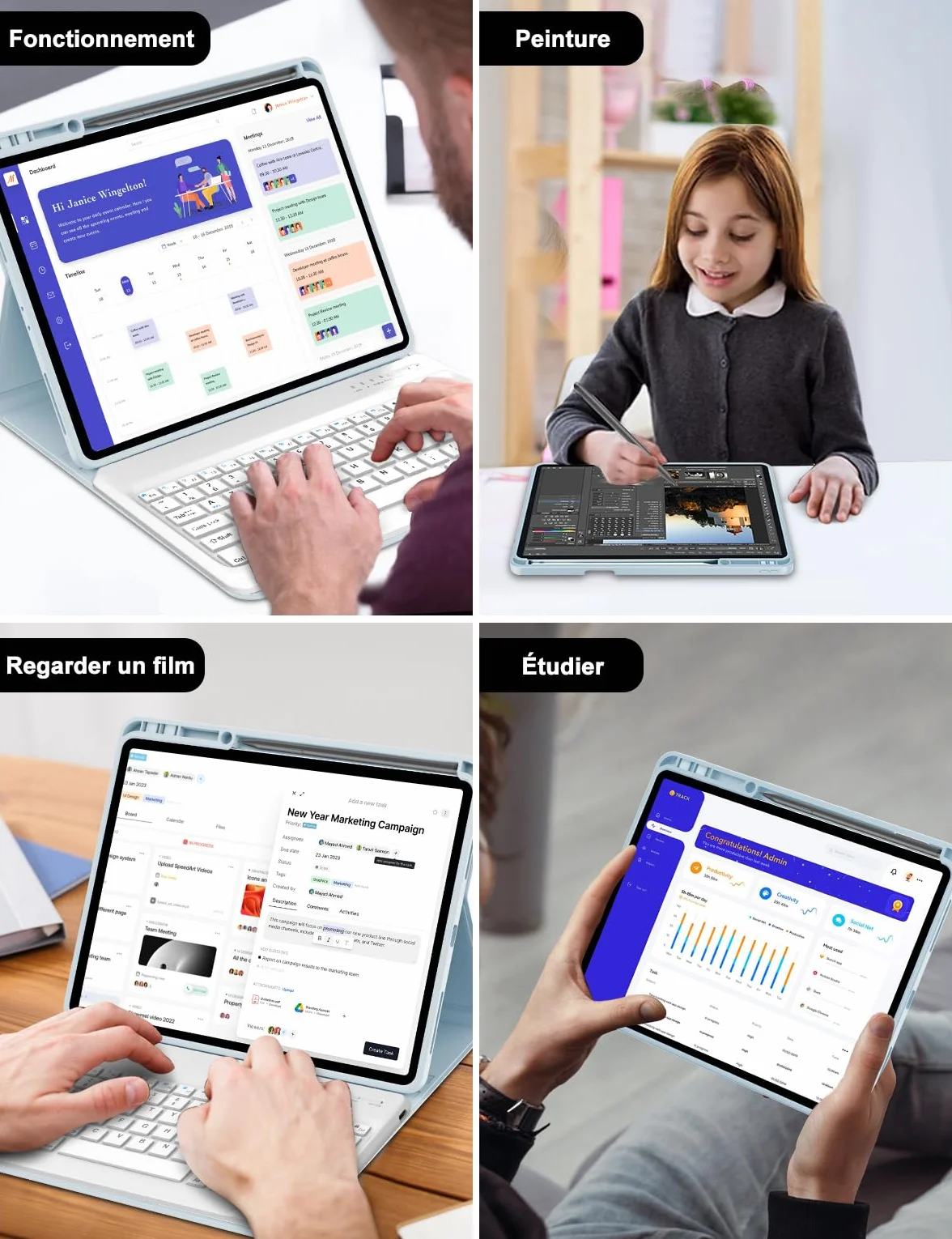 FOGARI Etui na klawiaturę do Lenovo Idea Tab Pro 2025 12,7" - magnetyczna bezprzewodowa klawiatura Bluetooth z uchwytem na długopis, niebieskie