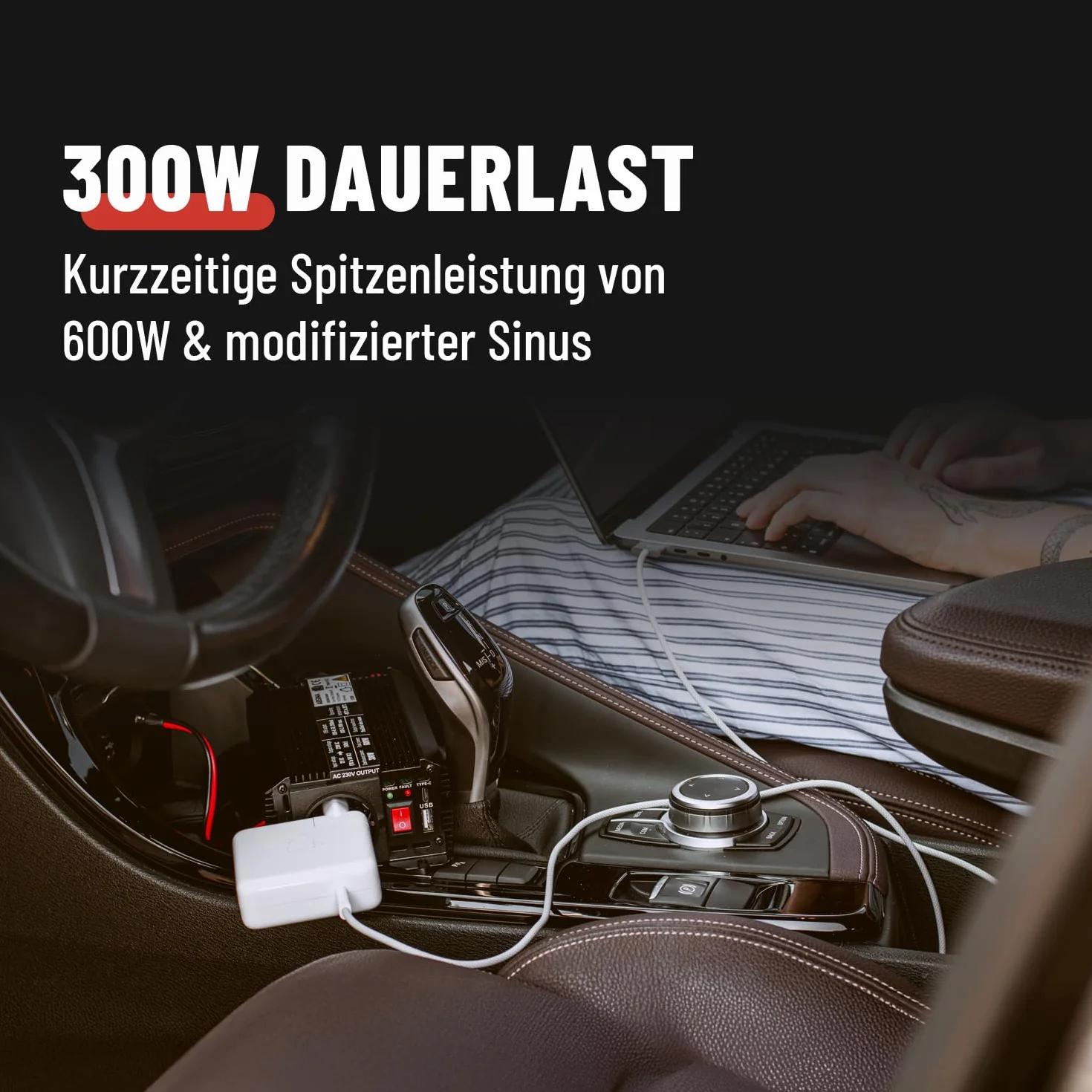 ABSINA Przetwornica napięcia 12 V na 230 V - zmodyfikowany falownik sinusoidalny 12 V na 230 V - inwerter 300 W o mocy szczytowej 600 W