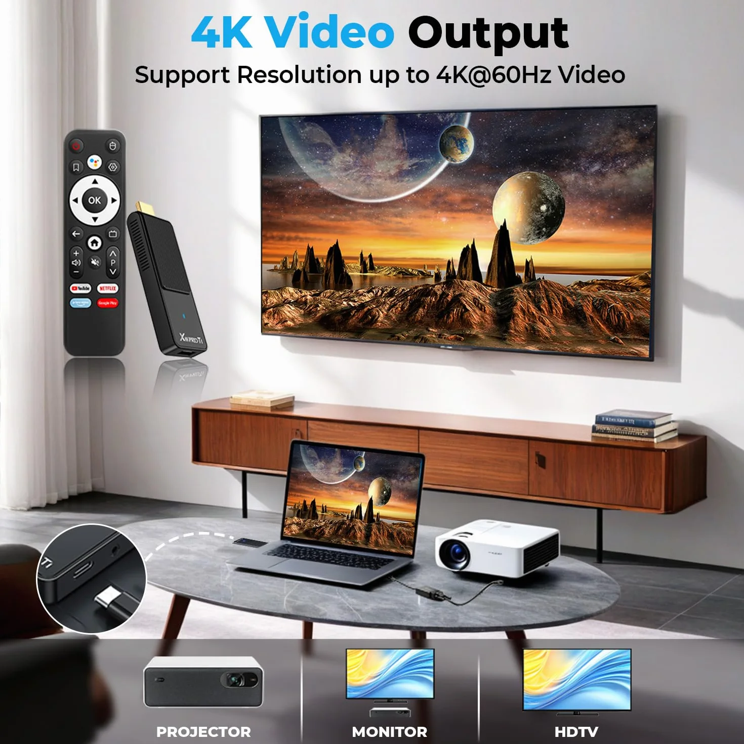 GREVA Android TV Stick 4K Ultra HD urządzenie do strumieniowego przesyłania strumieniowego, system Android 14.0, 2 GB 16 GB HDR/AV1/2,4G/5G WiFi/BT 5.0, 3D HD Smart Box Streaming Media Player z