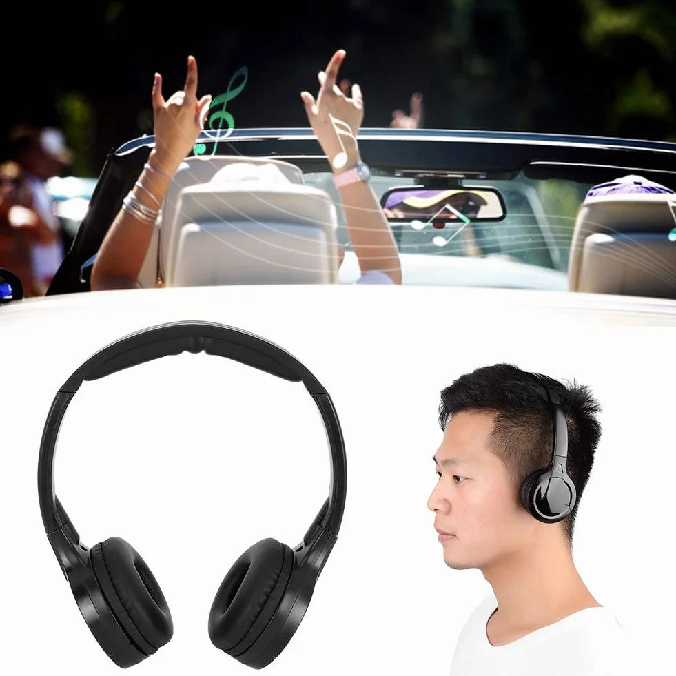 Bezprzewodowe Słuchawki Stereo na podczerwień 2-kanałowe Słuchawki Douszne do Samochodowego Zagłówka DVD