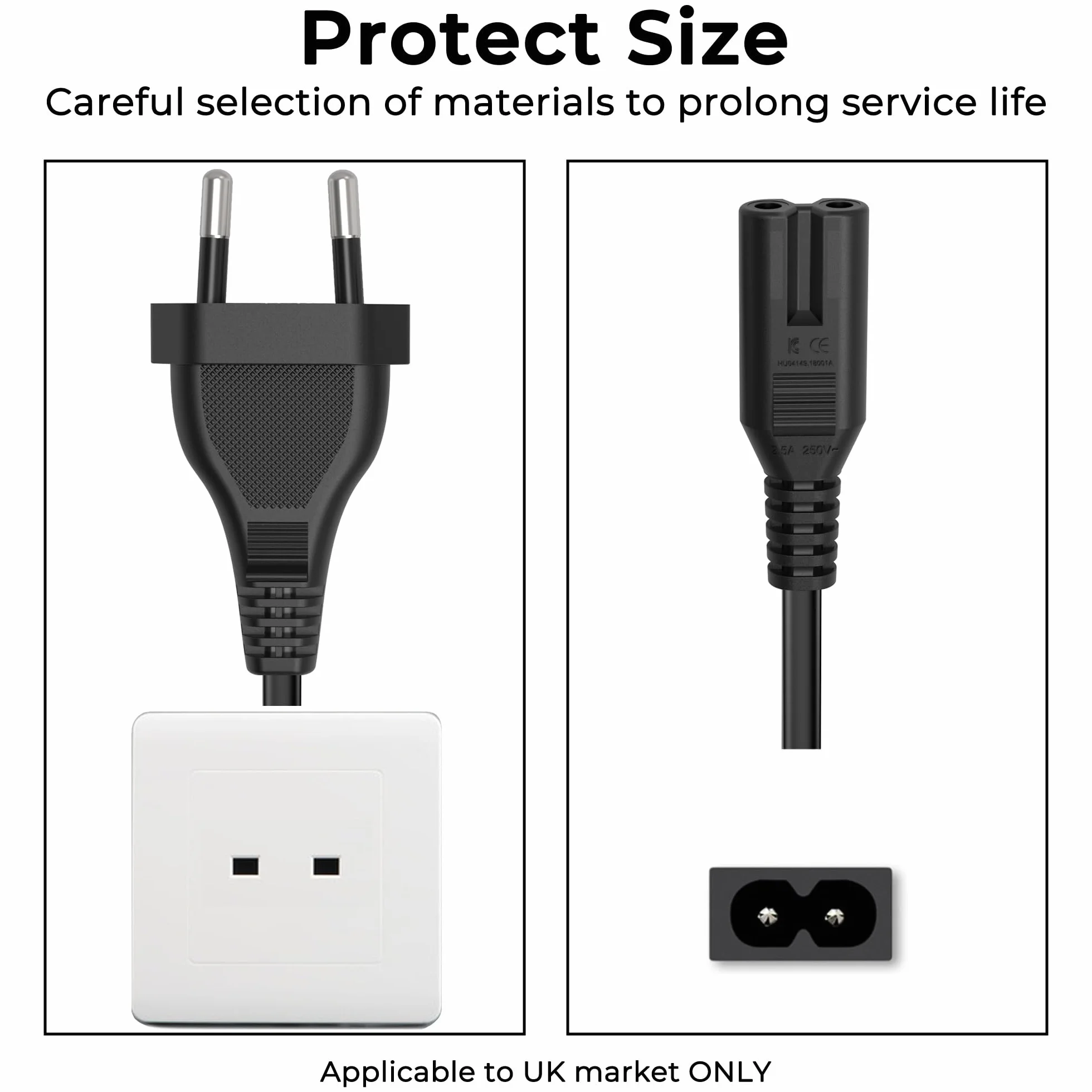 Tobfit Czarny przewód zasilający 2 m, kabel zasilający, C7, wtyczka euro do PS5 / PS4 / PS3 / Xbox serii X/S, C7, gniazdo euro, kabel sieciowy do małych urządzeń