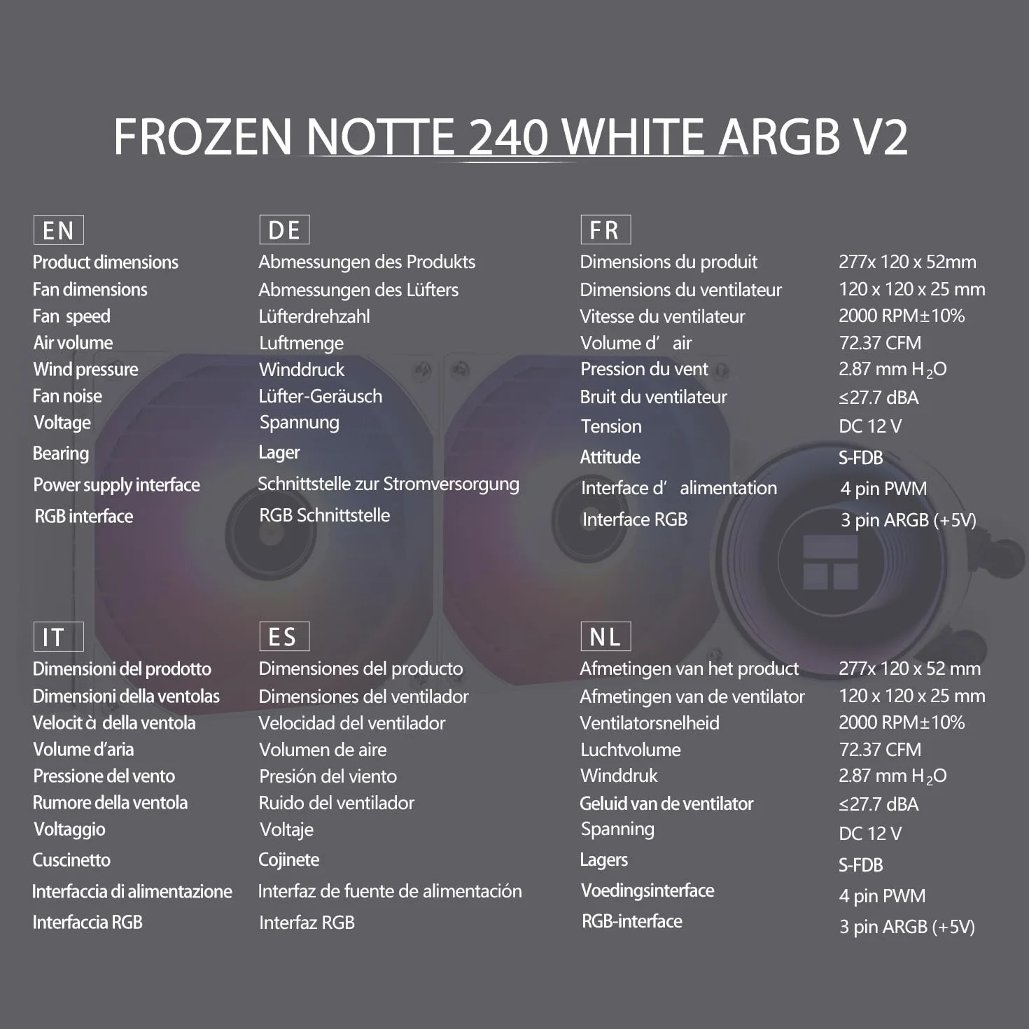 Thermalright Frozen Notte 240 White ARGB V2 ciekły procesor chłodzący 240 mm Aio podwójny wentylator PWM 2000 RPM AMD AM4/AM5 Intel LGA1851/1700/115x