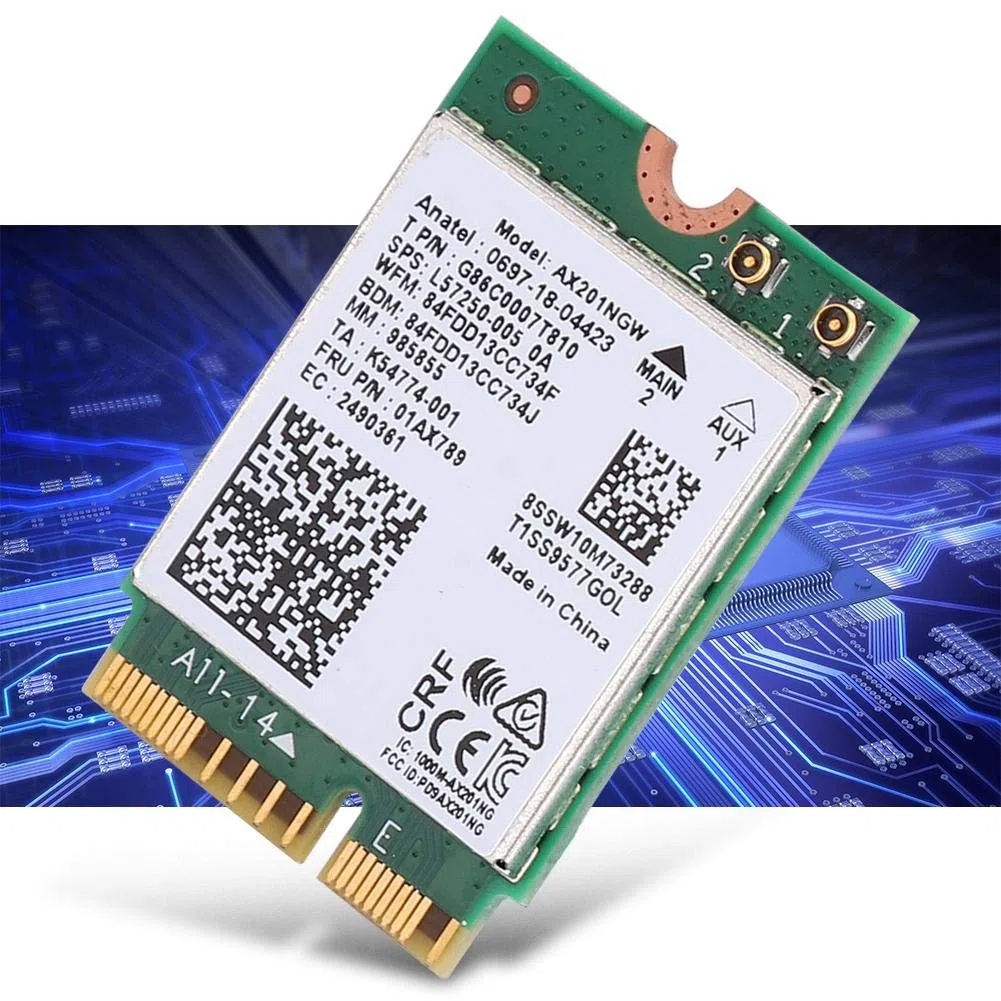 ASHATA AX201NGW WiFi 6 karta sieciowa, 2400 m WLAN i Bluetooth 5.0 karta do interfejsu M.2 CNVi02, tylko do urządzeń 64-bitowych