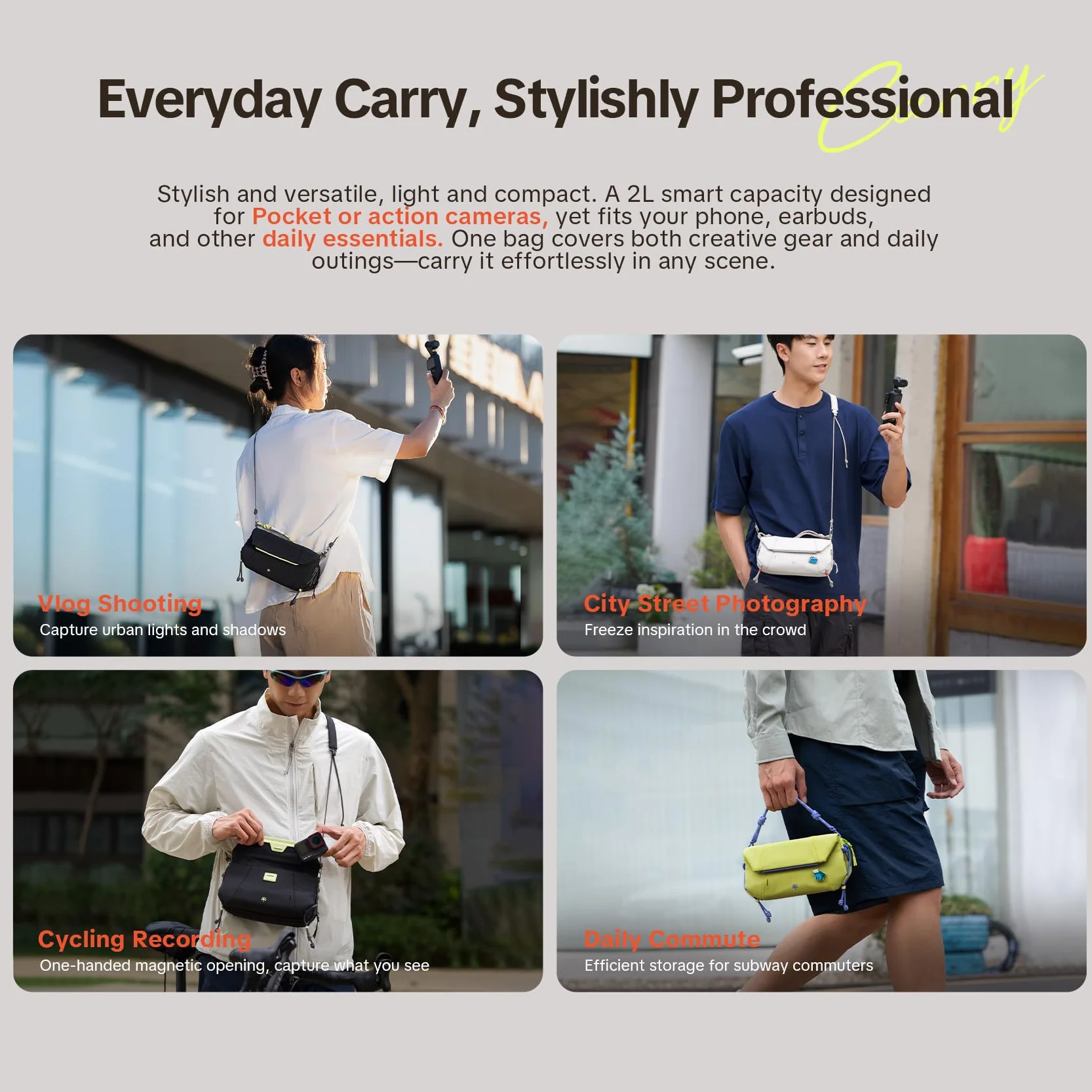 PGYTECH OneGo Pocket Sling Bag dla DJI OSMO Pocket 3 i Aparatów Sportowych, Lekka Torba na Podróże, Vlogi, Everyday Carry (Mglista Biel)