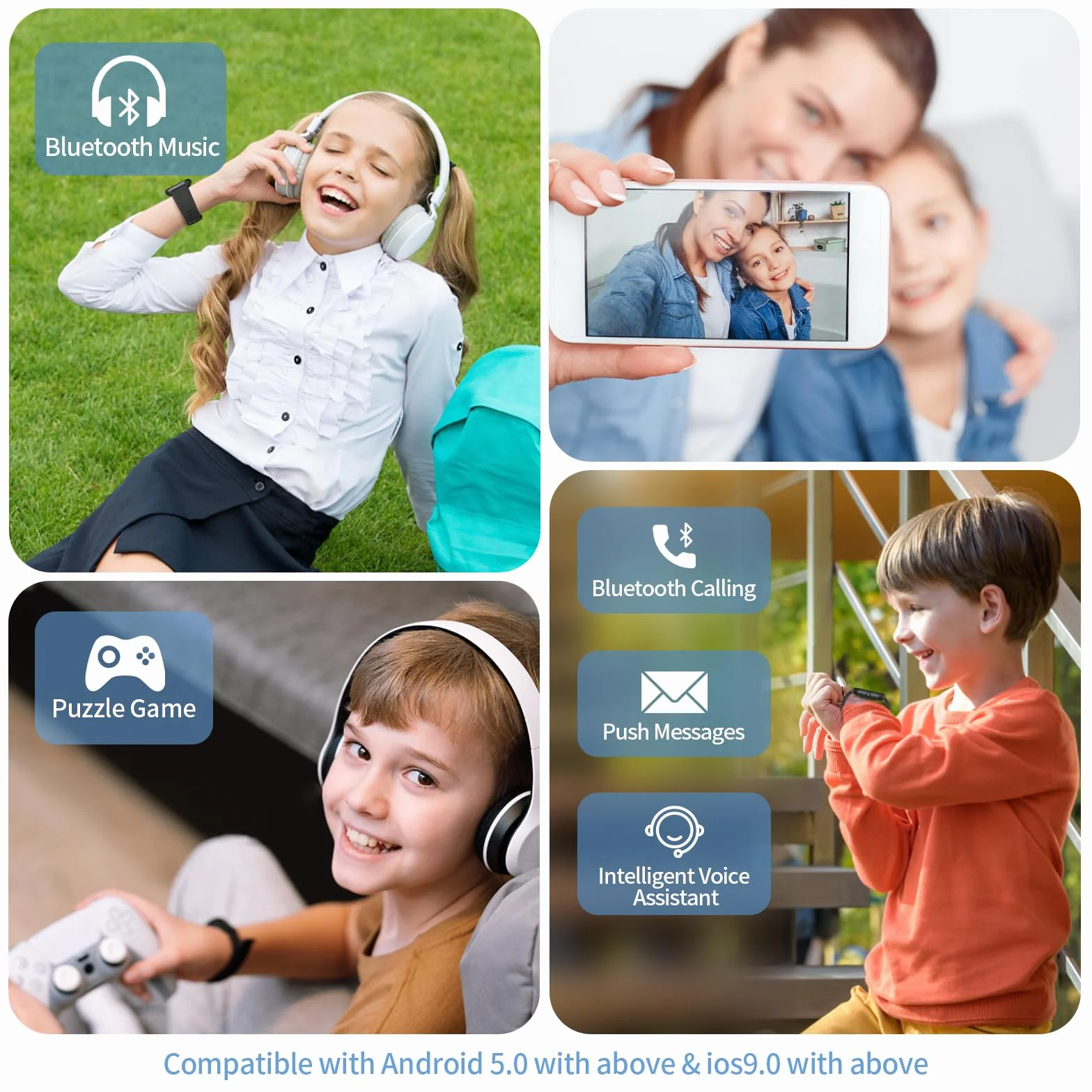 Inteligentny zegarek dla dzieci z Bluetooth, pulsometr, krokomierz, fitness tracker